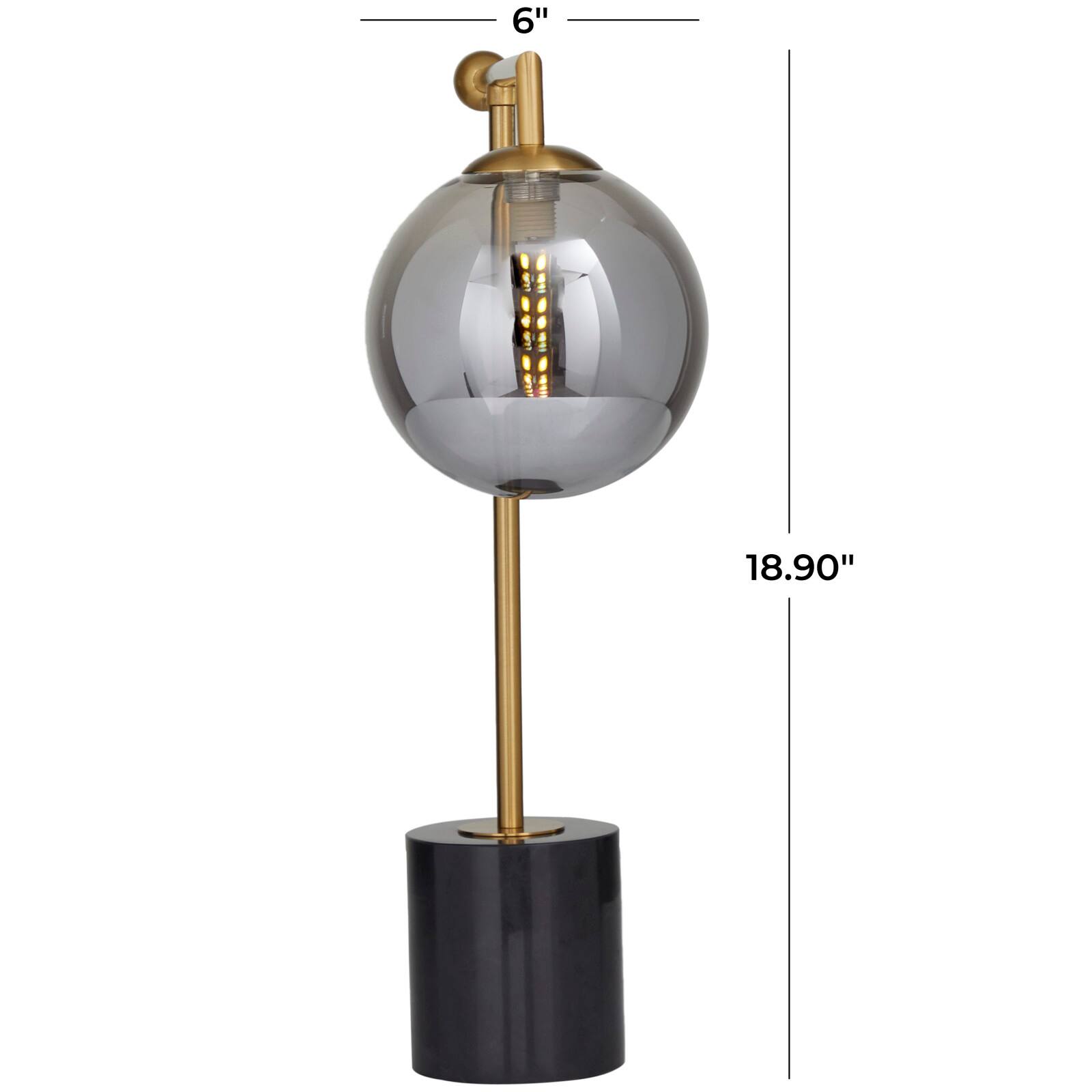 Silver Metal Orb Desk Lamp with Marble Base 6" x 15" x 19"