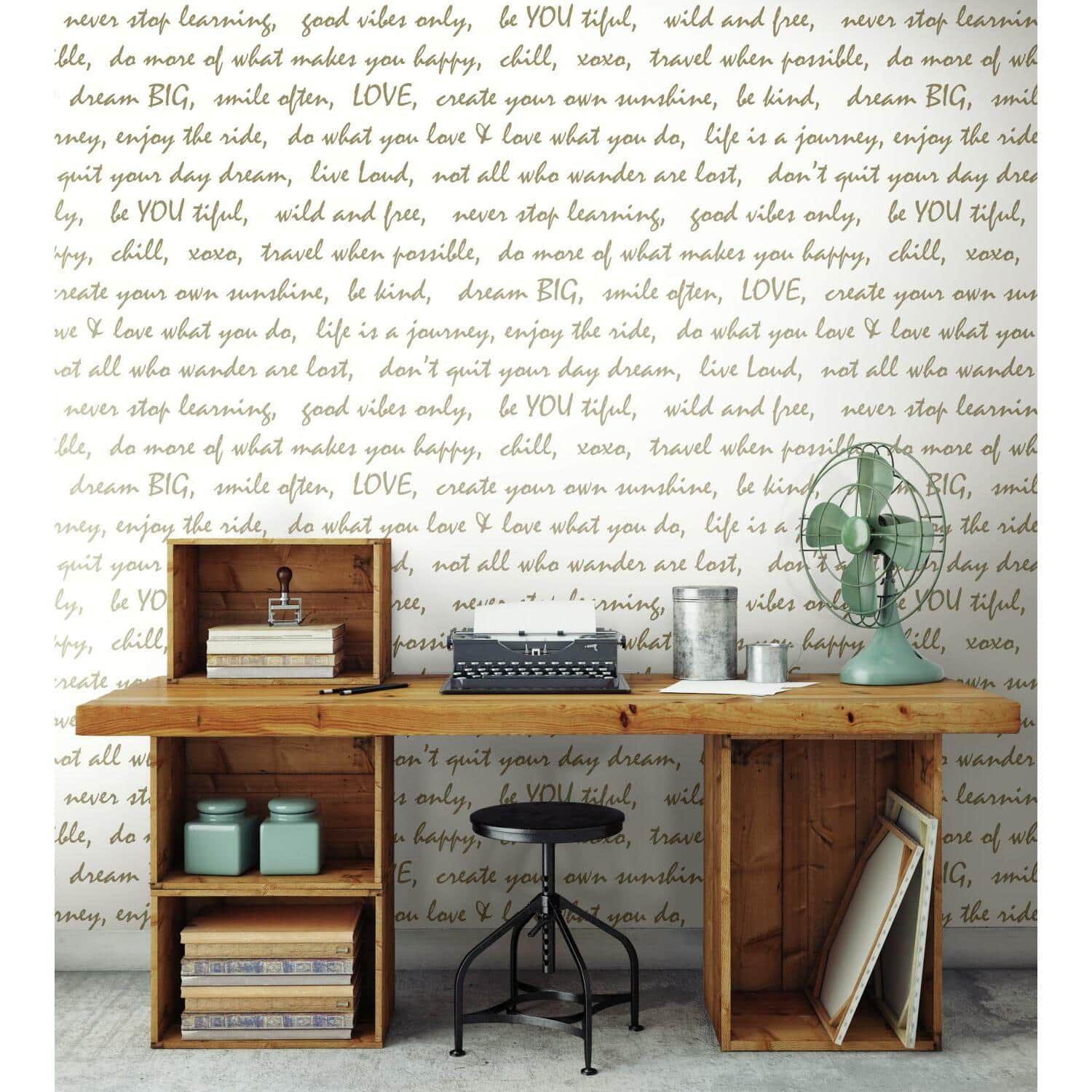 RoomMates Gold Dream Big Script Peel & Stick Wallpaper