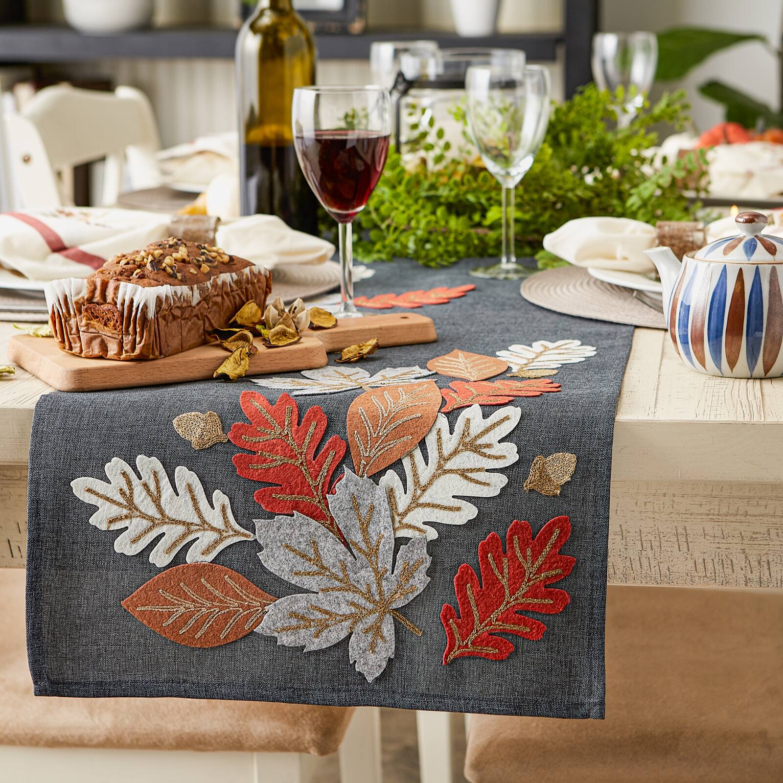 DII® 70" Autumn Leaves Embroidered Table Runner