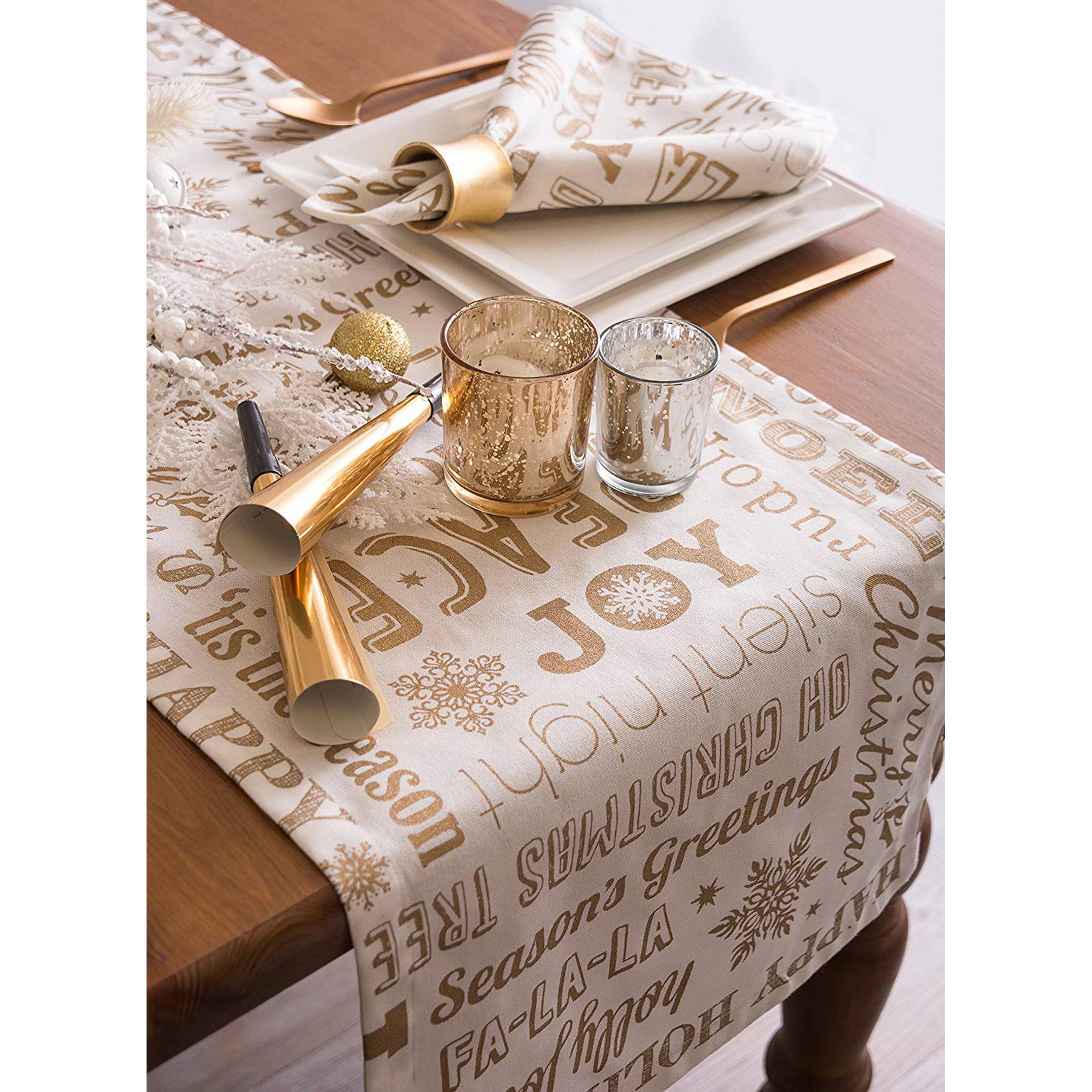DII® 108" Gold Christmas Collage Table Runner
