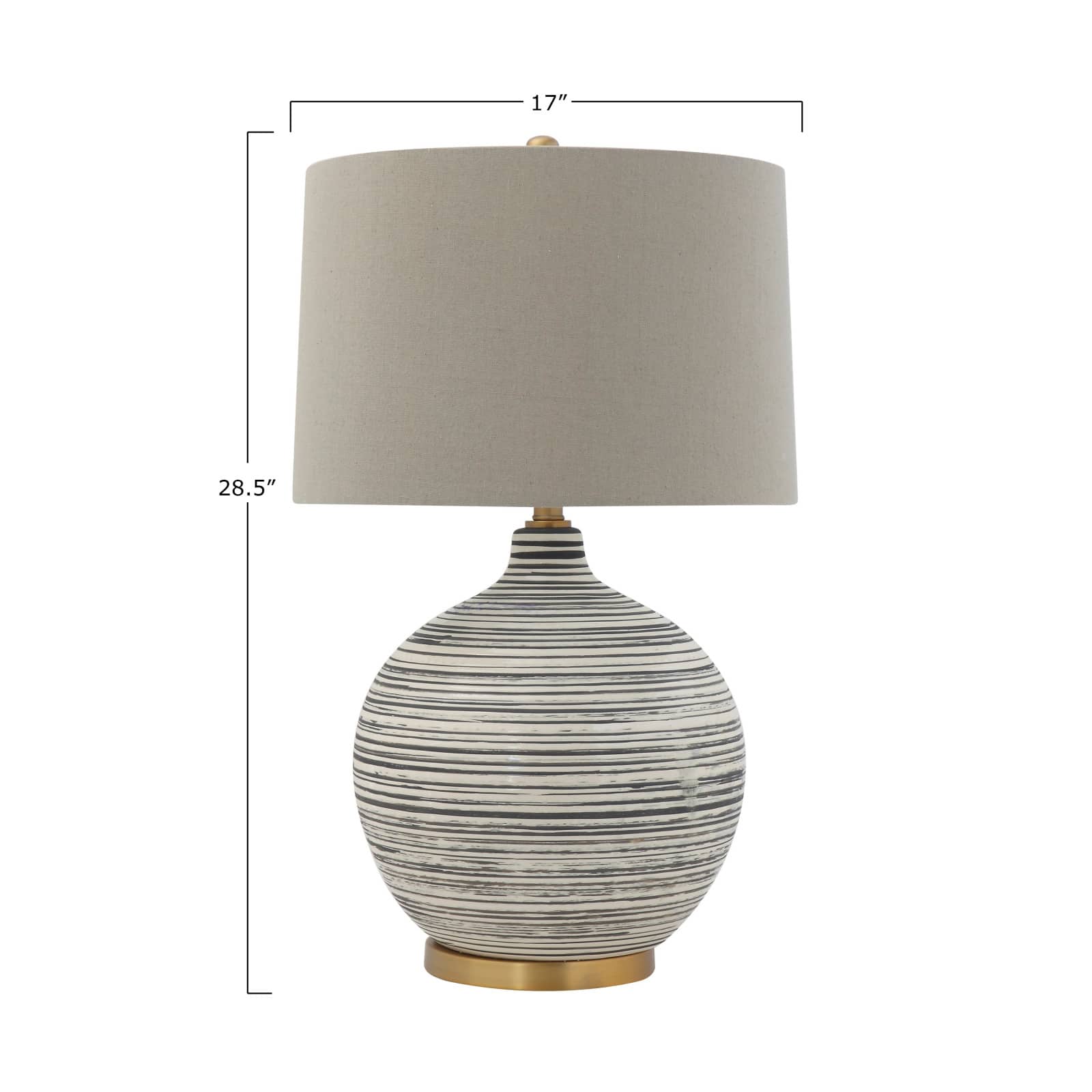 Hello Honey® Textured Black & White Striped Ceramic Table Lamp with Grey Linen Shade