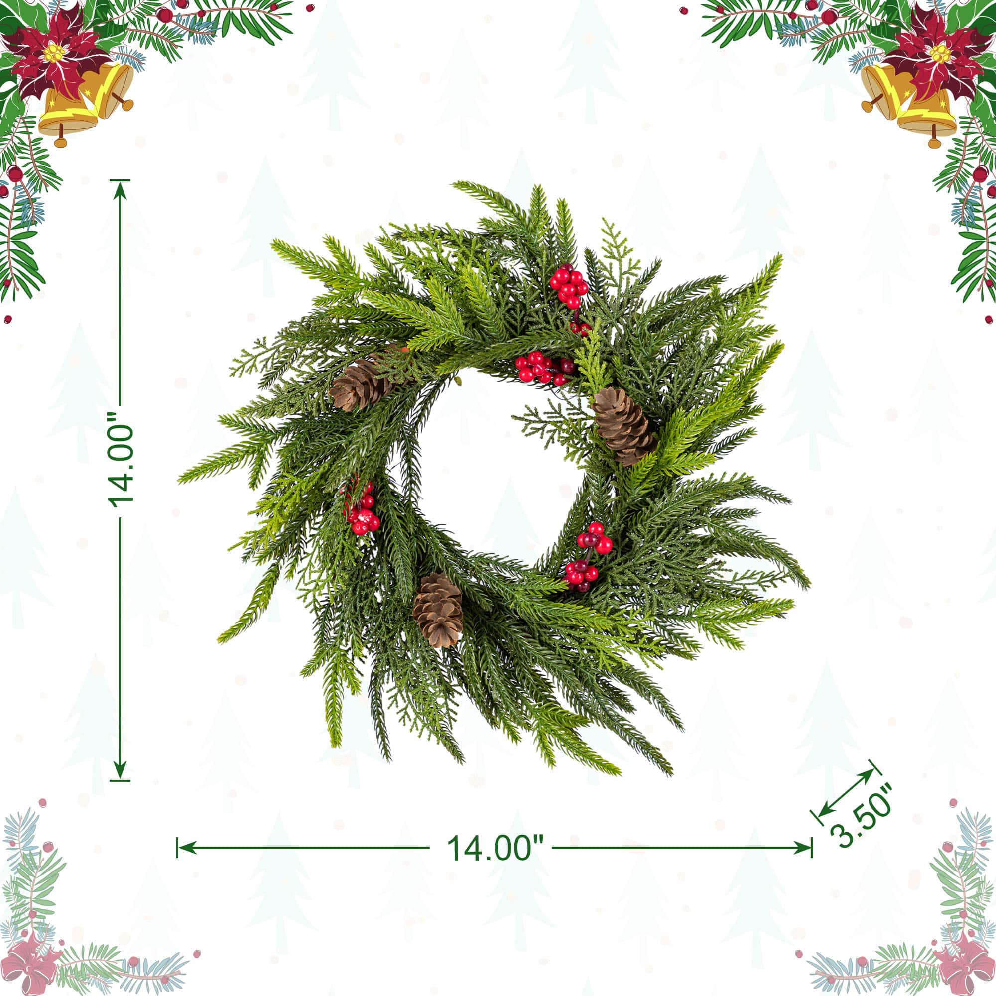 Glitzhome® 14"D Christmas Mini PE Wreath with Pinecones and Red Berries Set