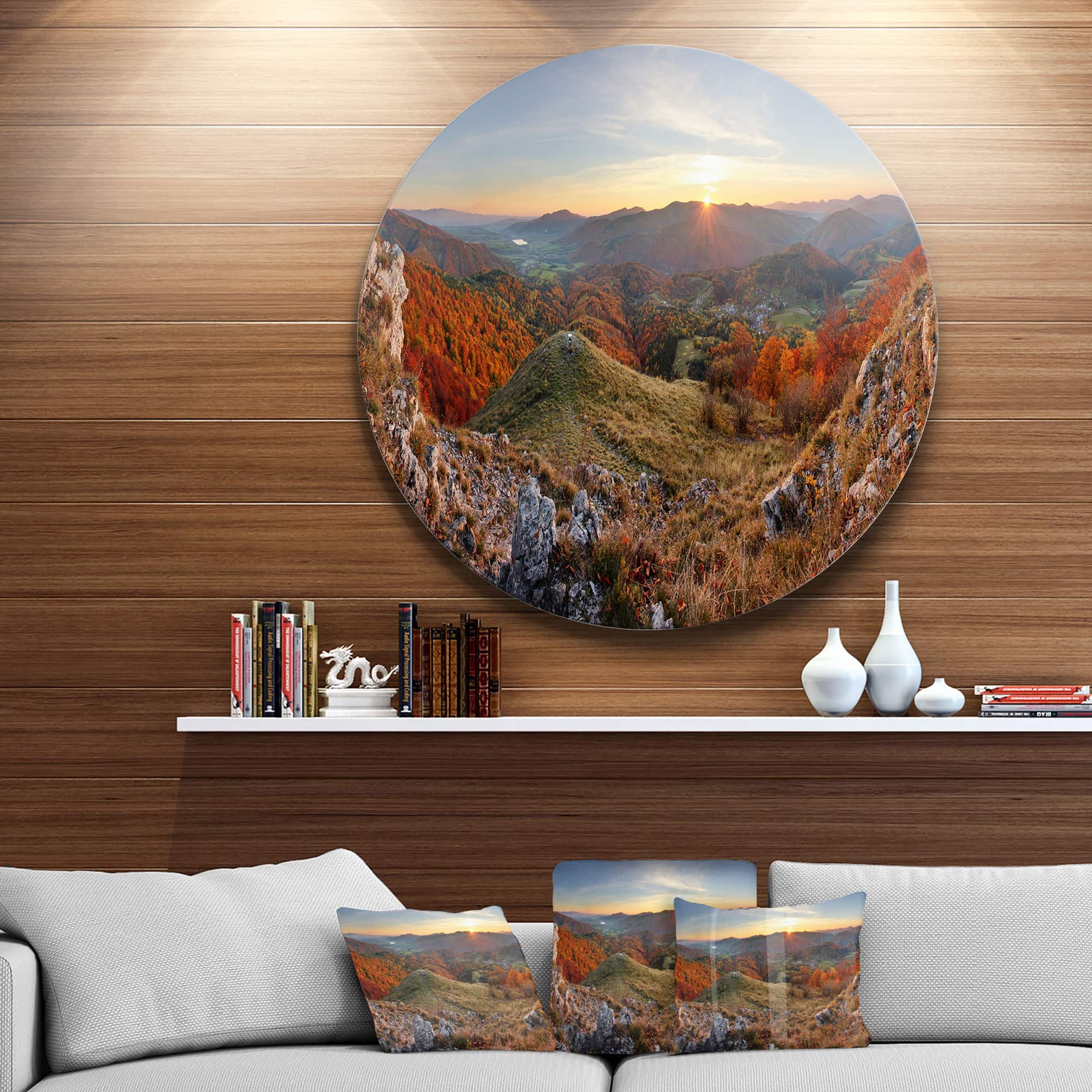 Designart - Majestic Sunset in Mountain Landscape' Landscape Metal Circle Wall Art