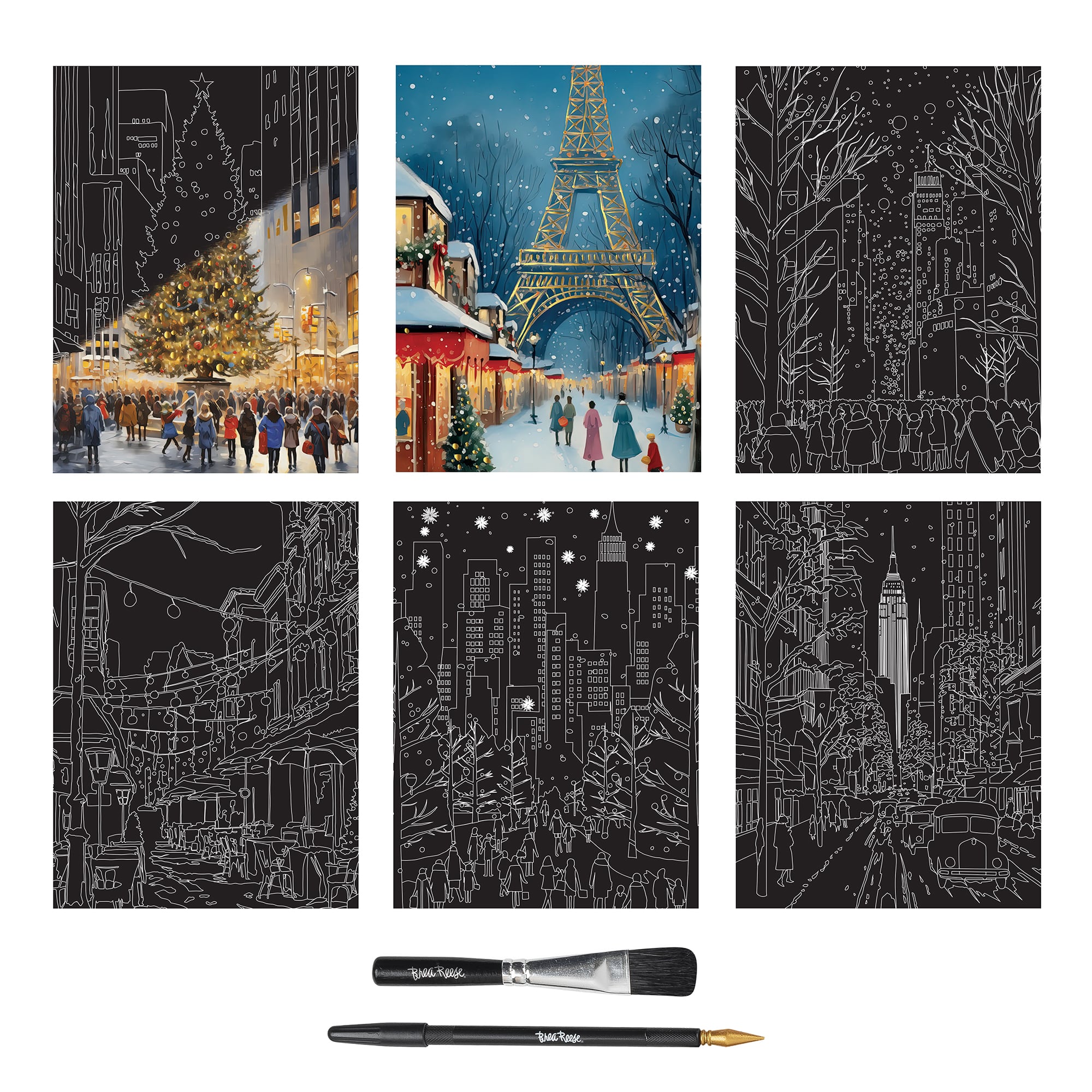 Brea Reese&#x2122; 9&#x22; x 12&#x22; Christmas in the City Scratch Art Paper Pad