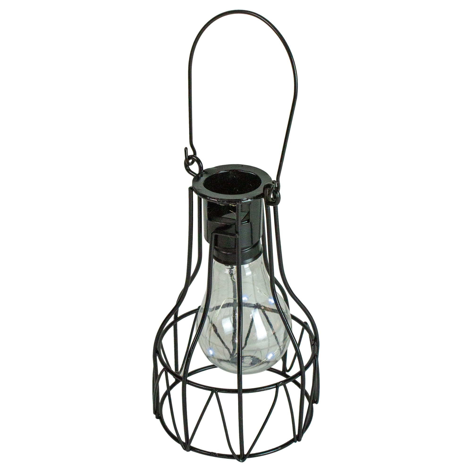 6.5" Black Geometric Edison Outdoor Hanging Solar Lantern with Handle