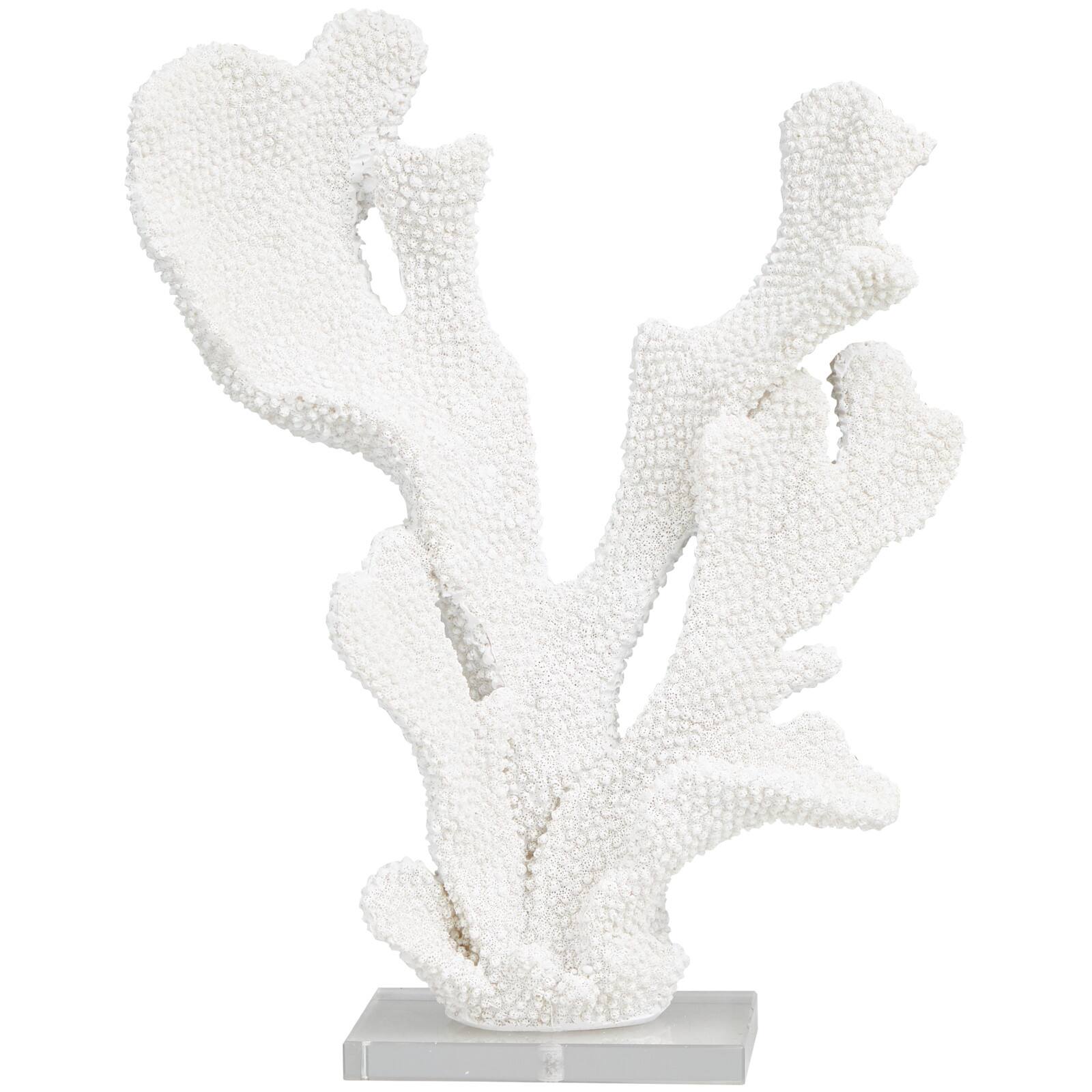 16&#x22; White Polystone Tall Textured Coral Sculpture with Clear Acrylic Base