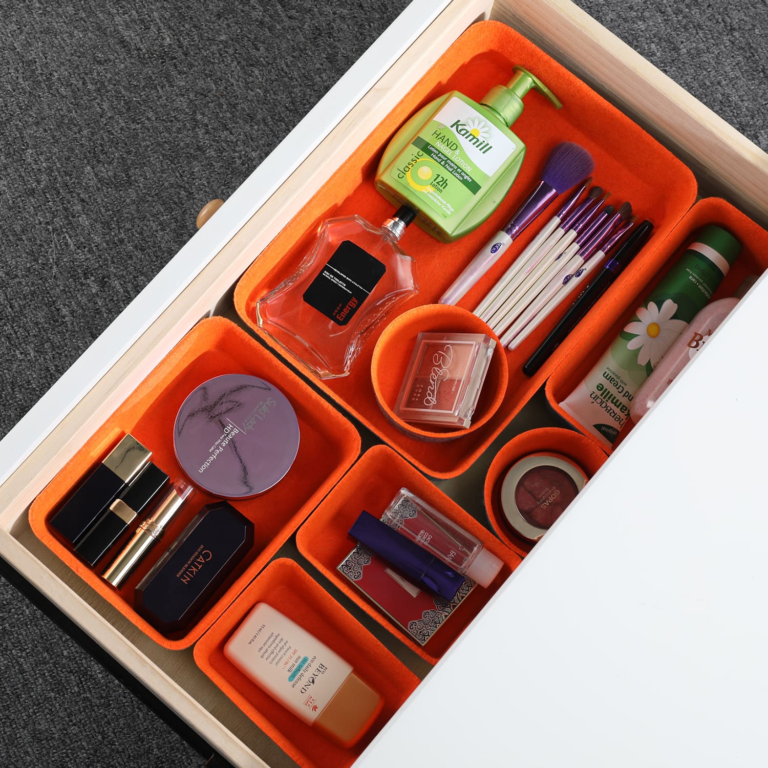 Welaxy 7 Piece Felt Round Cups & Trays Drawer Organizer Set