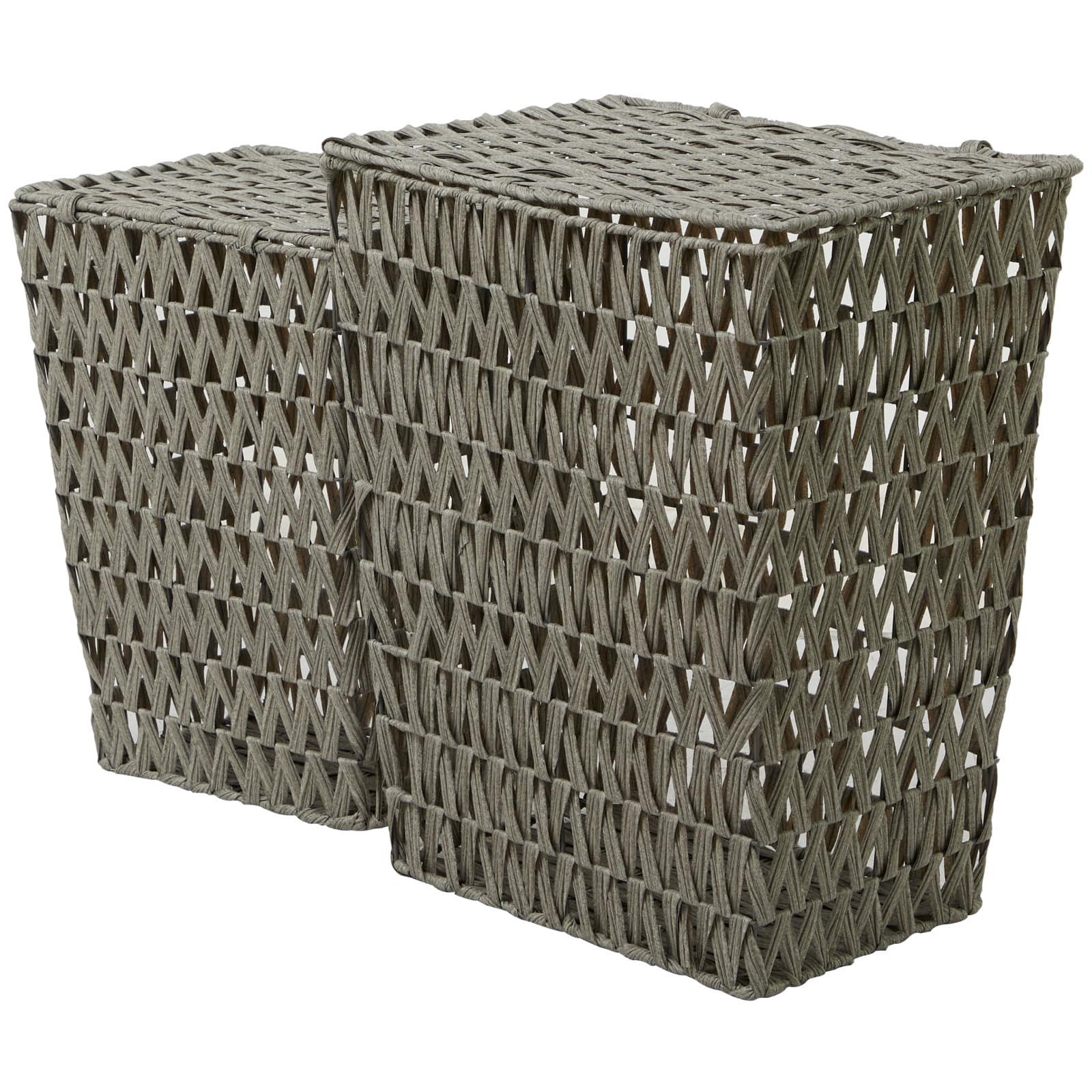 Gray Metal Storage Basket with Matching Lids Set of 2 22&#x22;, 19&#x22;