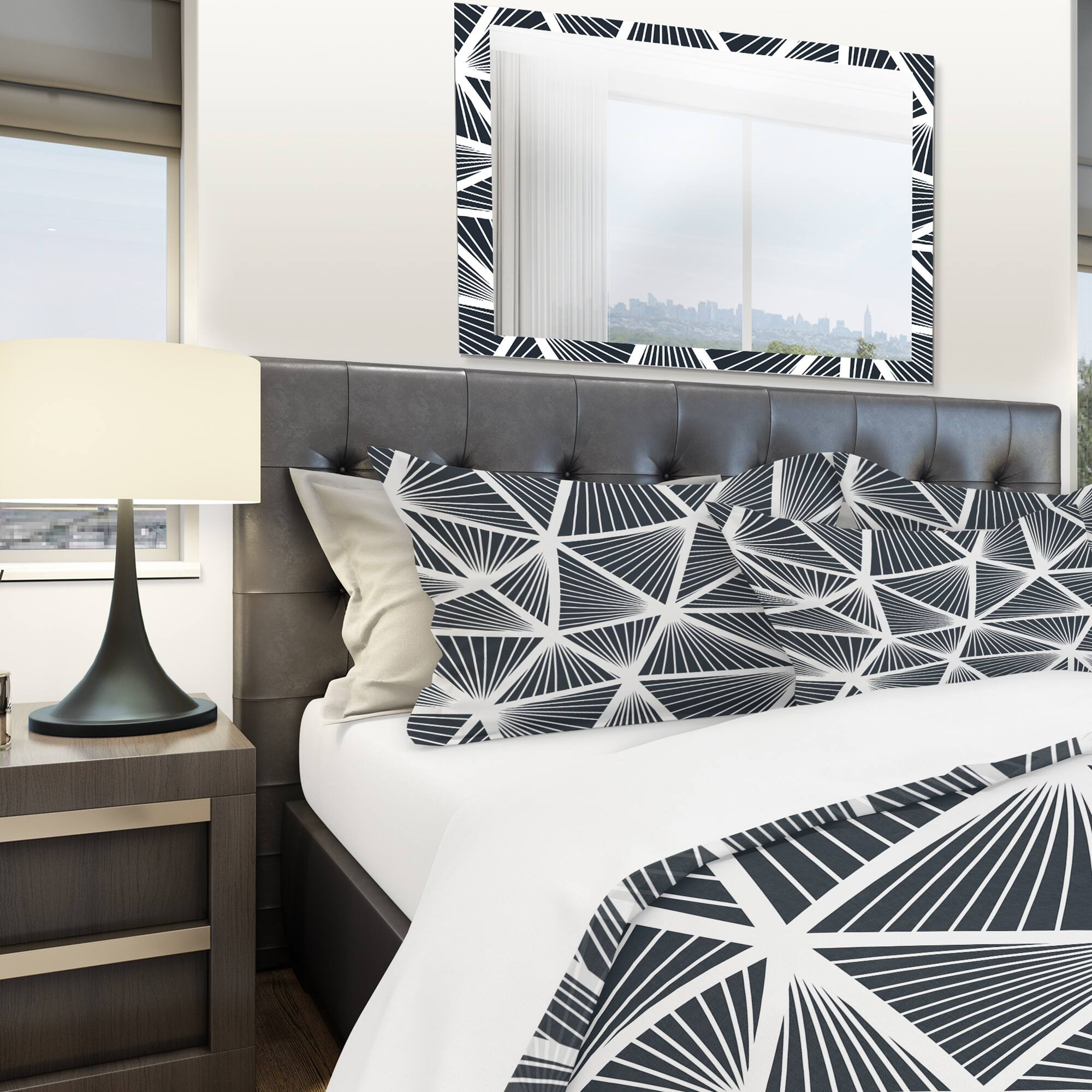 Designart &#x27;Black &#x26; White Geometric Decorative Pattern&#x27; Modern Bedding Set - Duvet Cover &#x26; Shams
