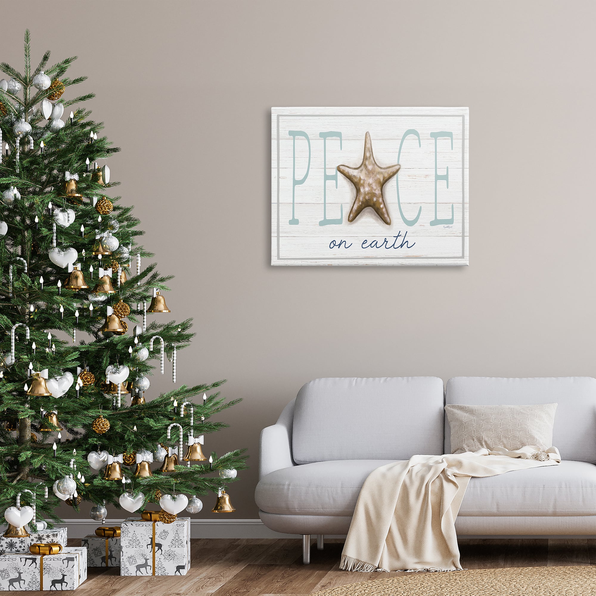 Stupell Industries Peace On Earth Starfish Sign Canvas Wall Art