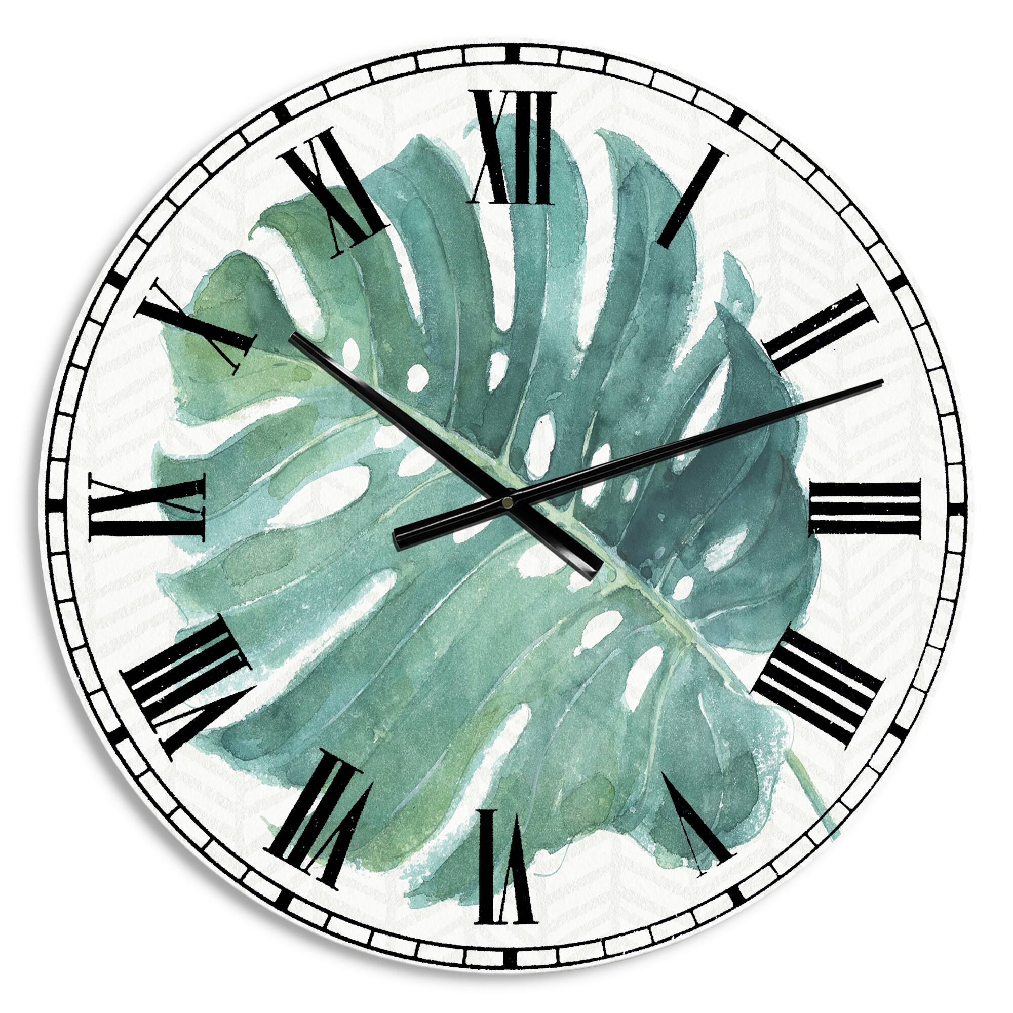Designart 'Mixed Botanical Green Leaves Iv Farmhouse Wall Clock