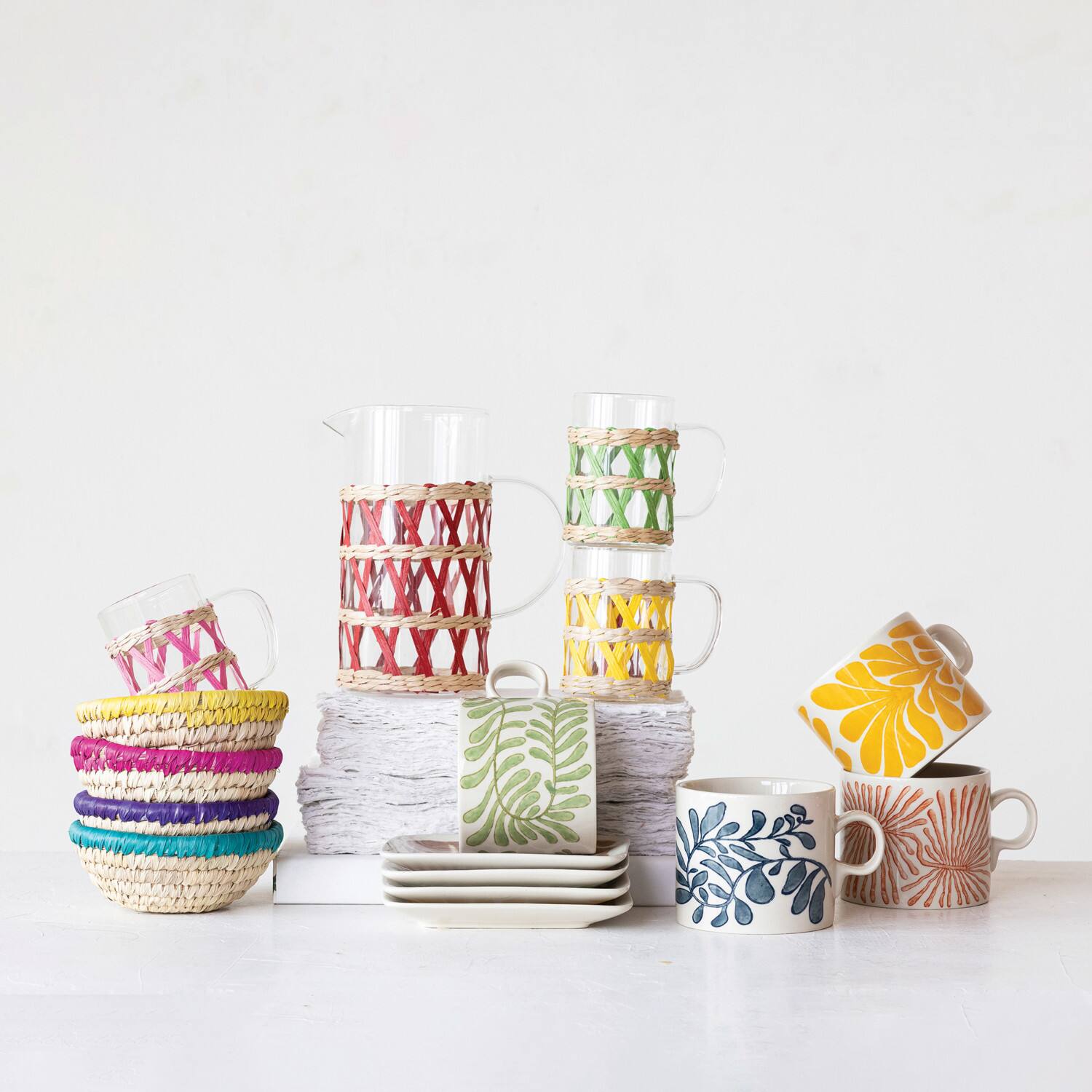 Hello Honey® Glass Pitcher with Natural Woven Sleeve