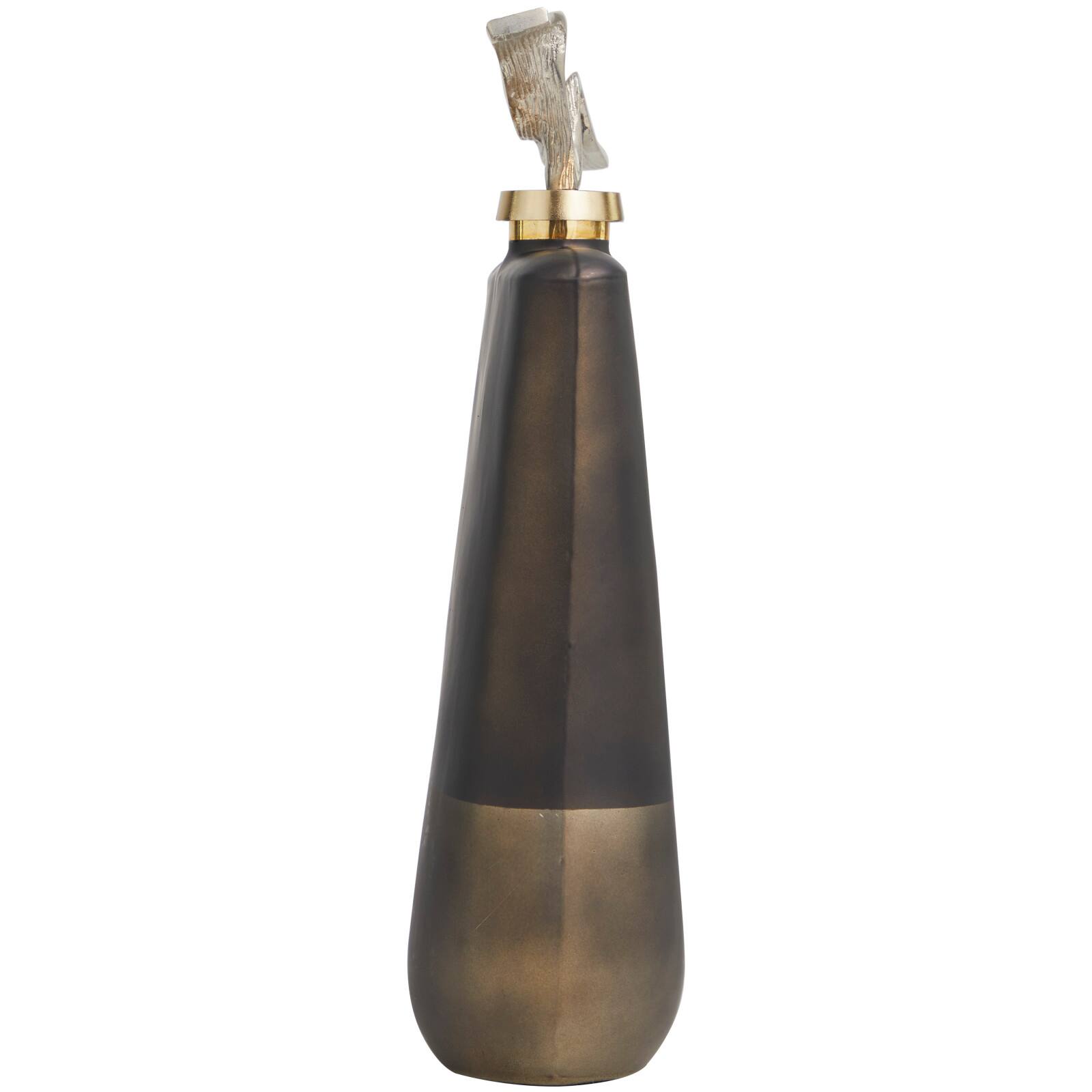 Bronze Glass Colorblock Jar with Silver Wave Designed Top