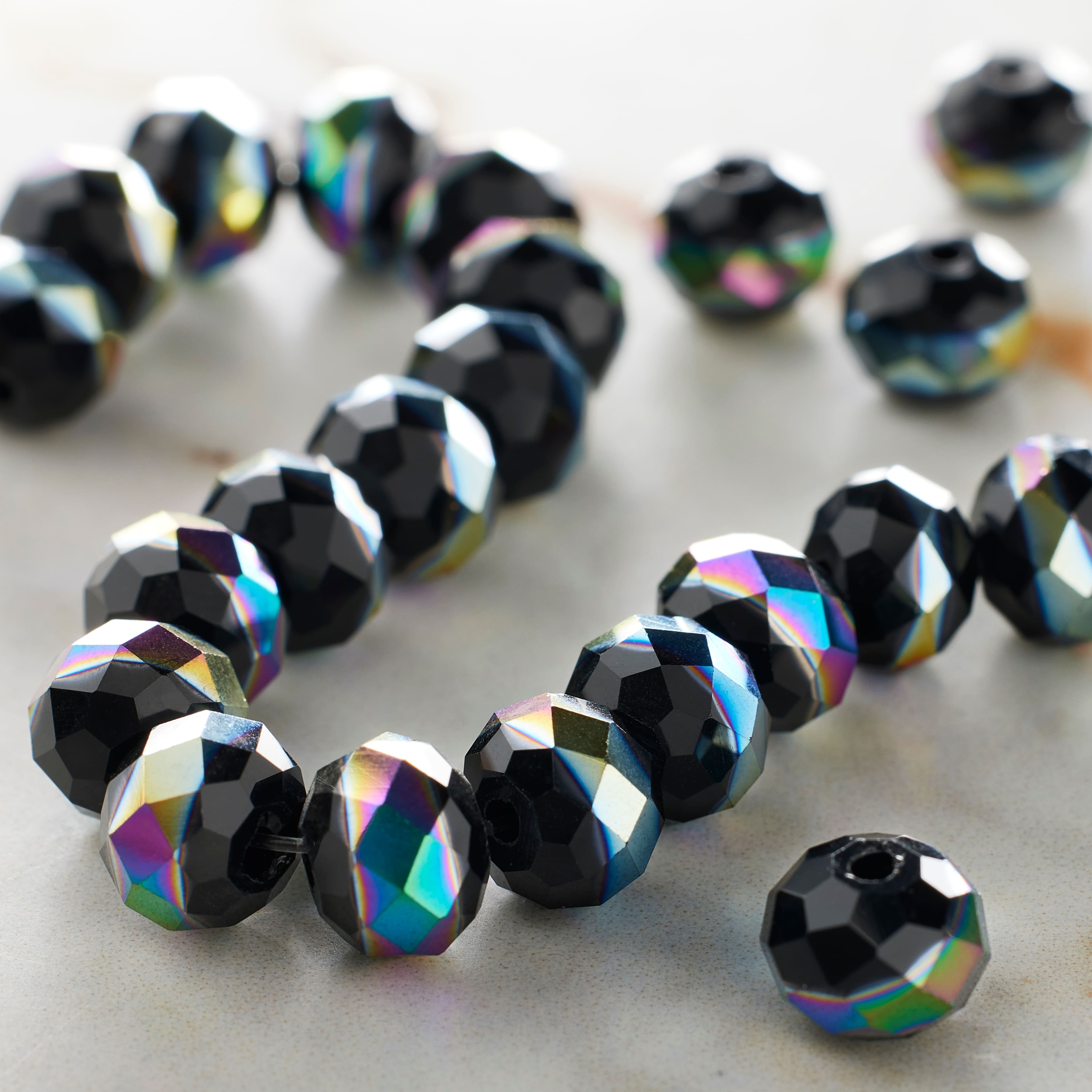 12 Pack: Black Aurora Borealis Striped Glass Faceted Rondelle Beads, 8mm by Bead Landing™