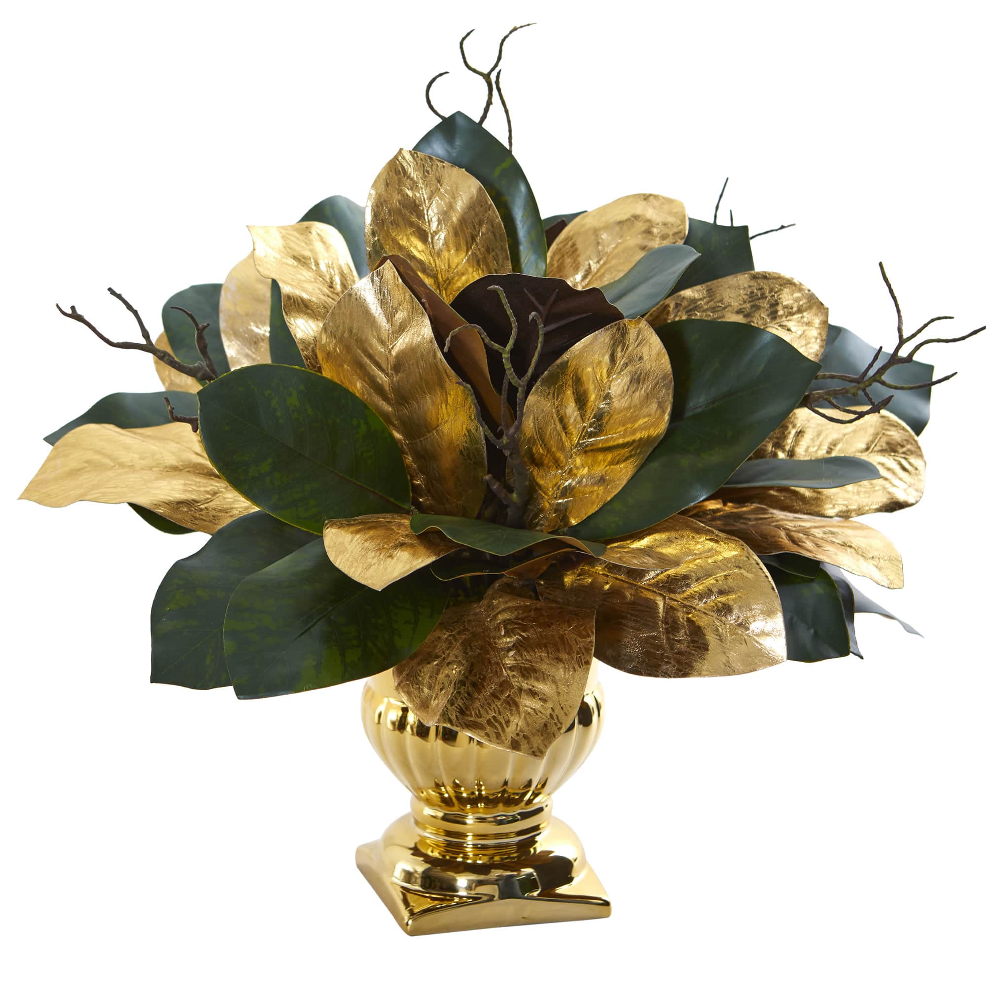 18&#x22; Magnolia Leaf Arrangement in Gold Planter
