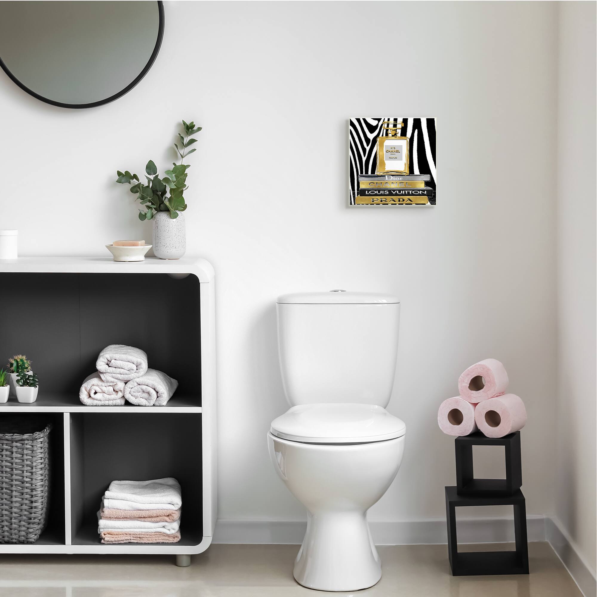 Stupell Industries Glam Fragrance Fashion Book Stack Black Zebra Print Wood Wall Plaque