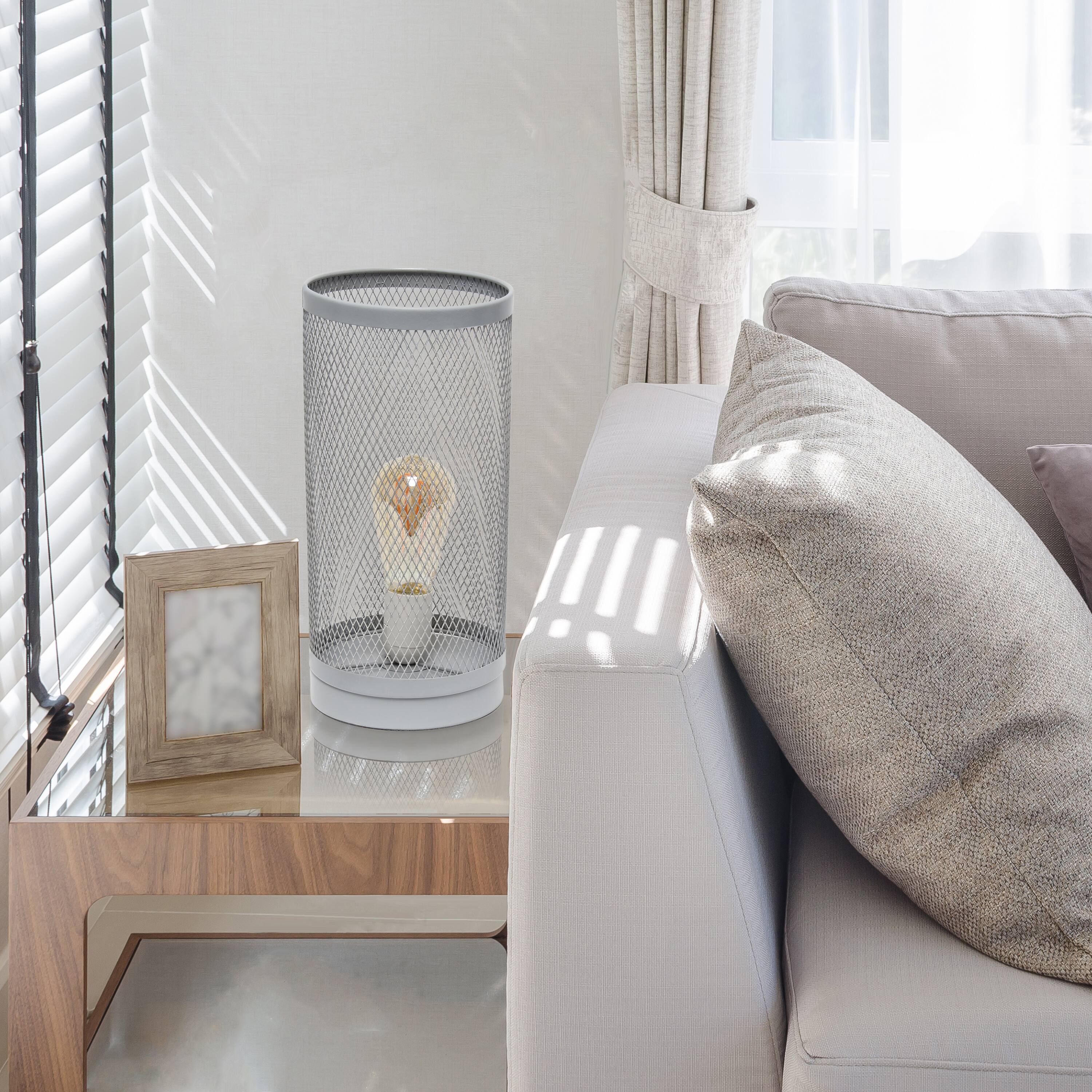 Simple Designs 13&#x22; Mesh Cylindrical Steel Table Lamp