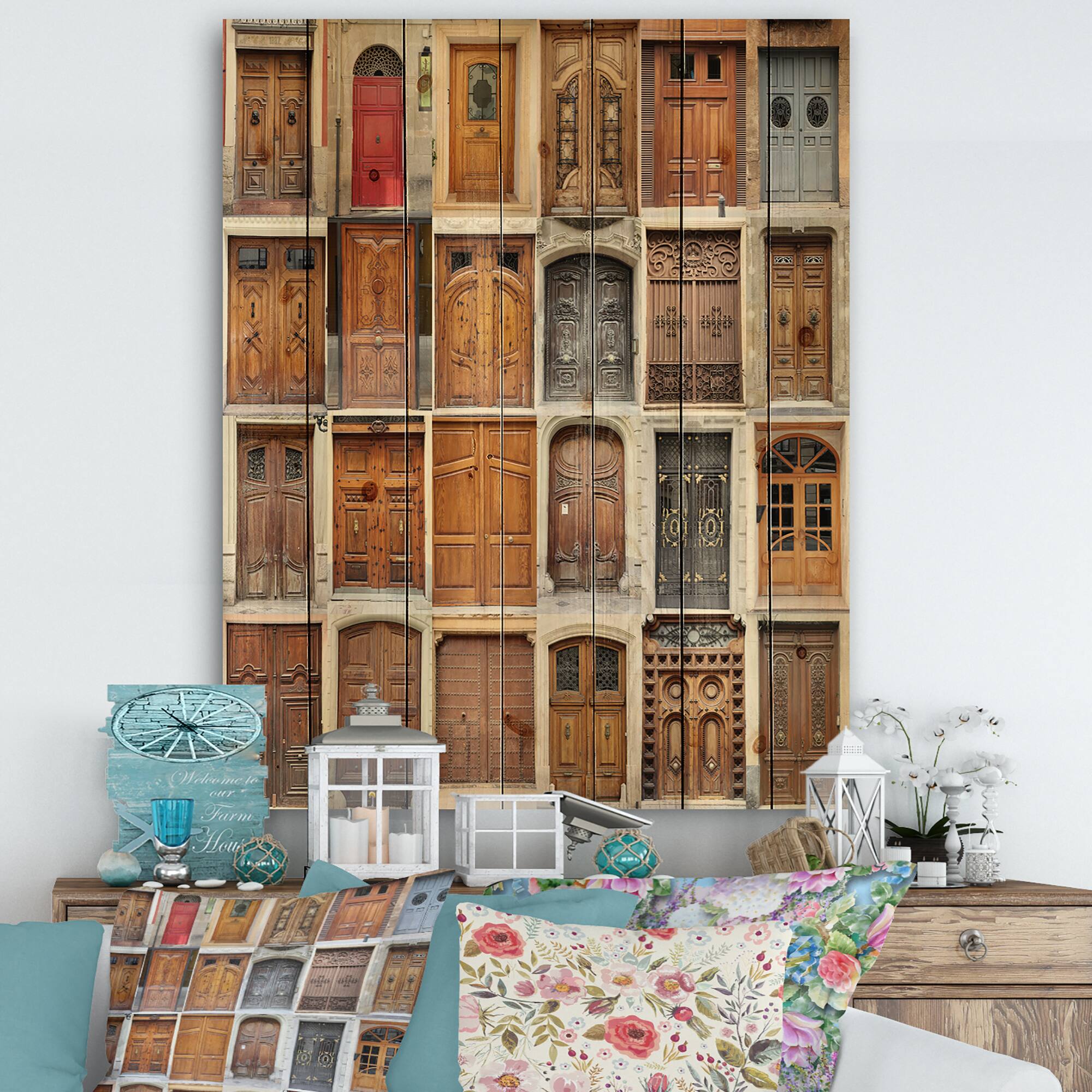 Designart - Art Nouveau Doors - Vintage Print on Natural Pine Wood