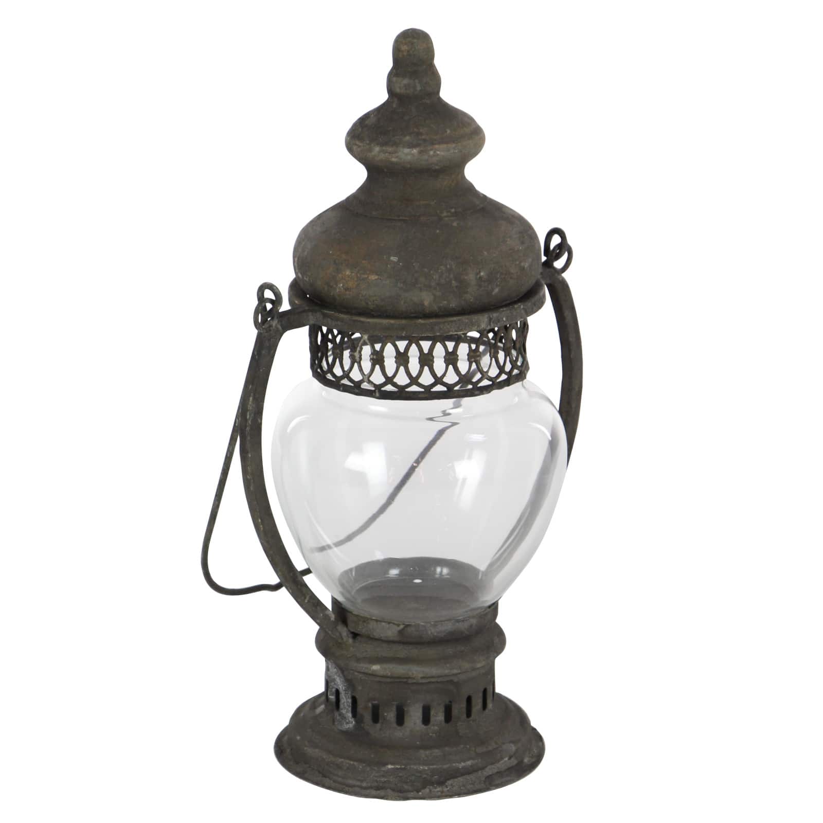 14" Brown Iron Rustic Candle Holder Lantern