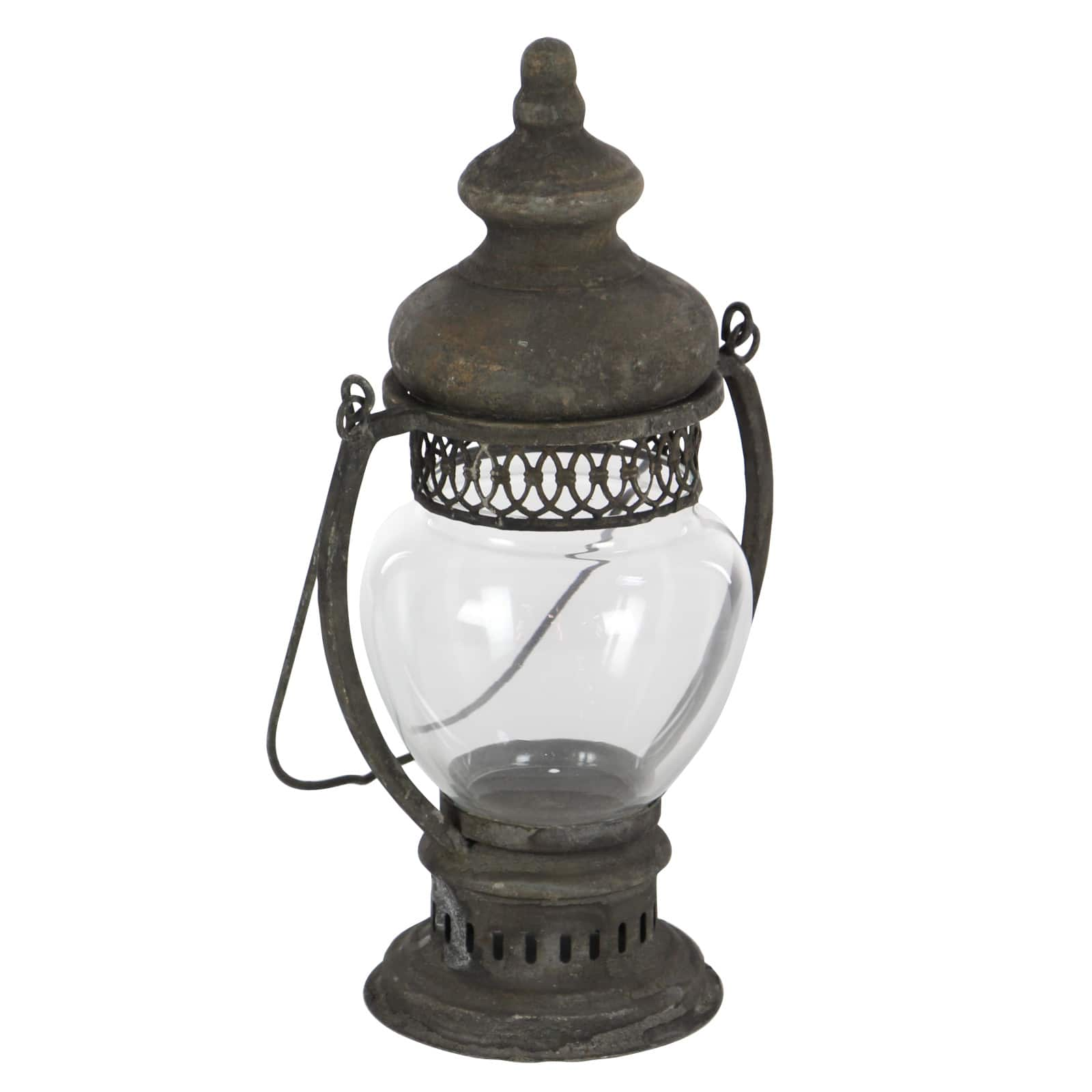 14&#x22; Brown Iron Rustic Candle Holder Lantern