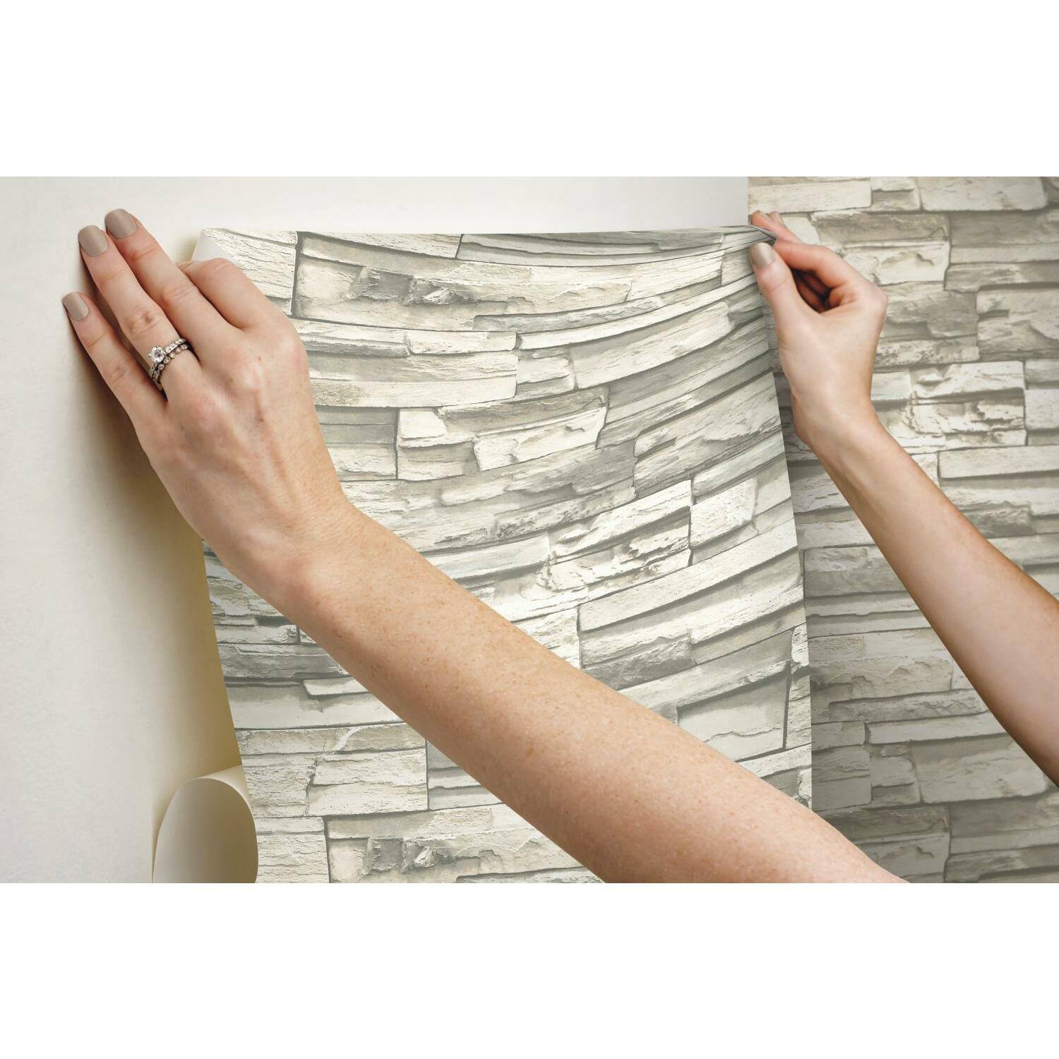 RoomMates Natural Stacked Stone Peel &#x26; Stick Wallpaper