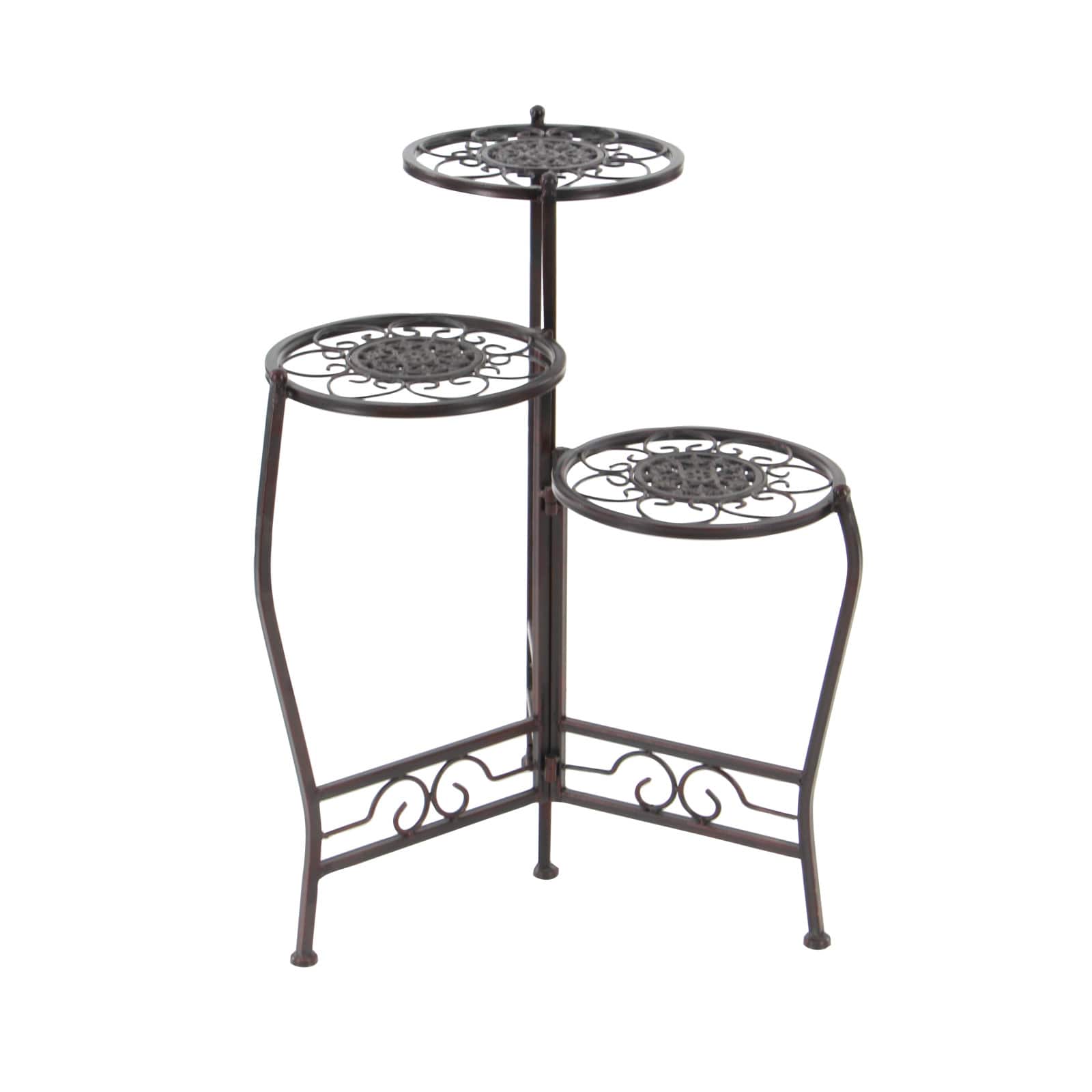 24&#x22; Brown Metal Tiered Traditional Plant Stand