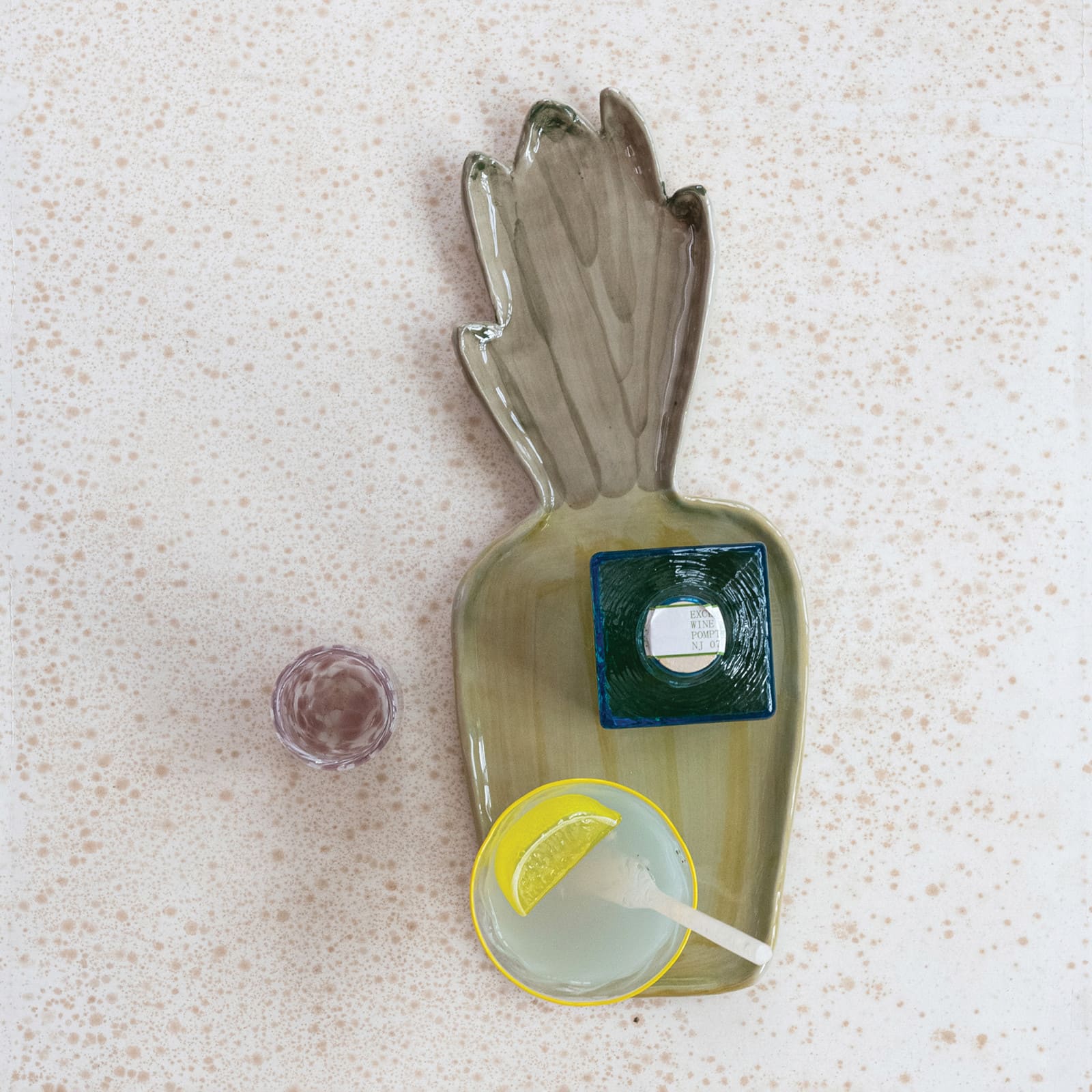 Hello Honey Hand-Painted Stoneware Pineapple Shaped Platter with Reactive Glaze, Brown and Green, Set of 6