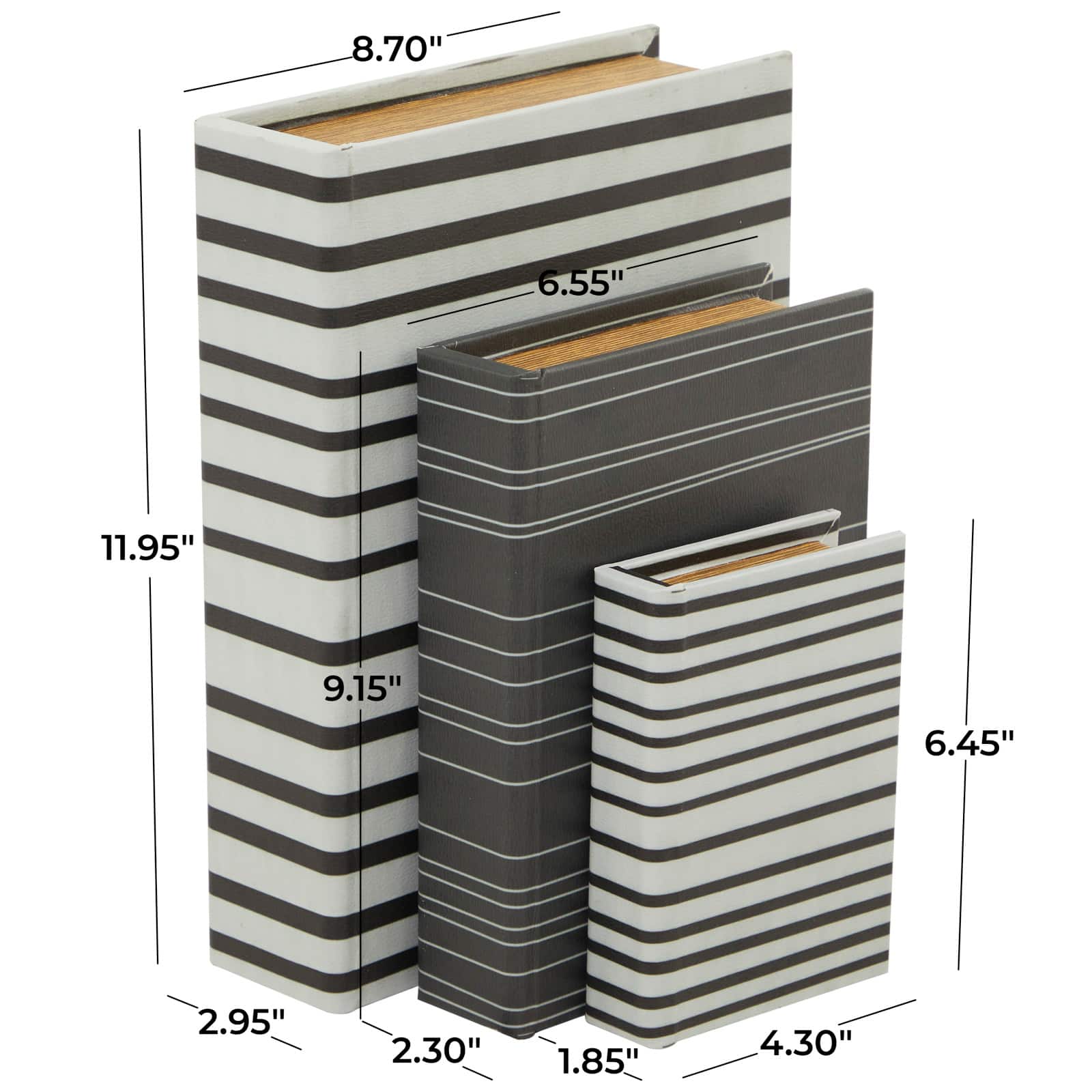 Black & White Stripe Faux Leather Faux Book Box with Striped Patterns Set 