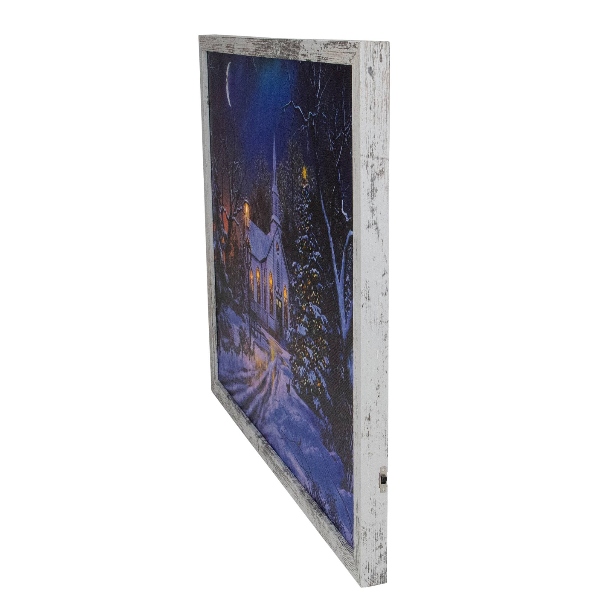 LED Lighted Church Framed Christmas Wall Canvas Art