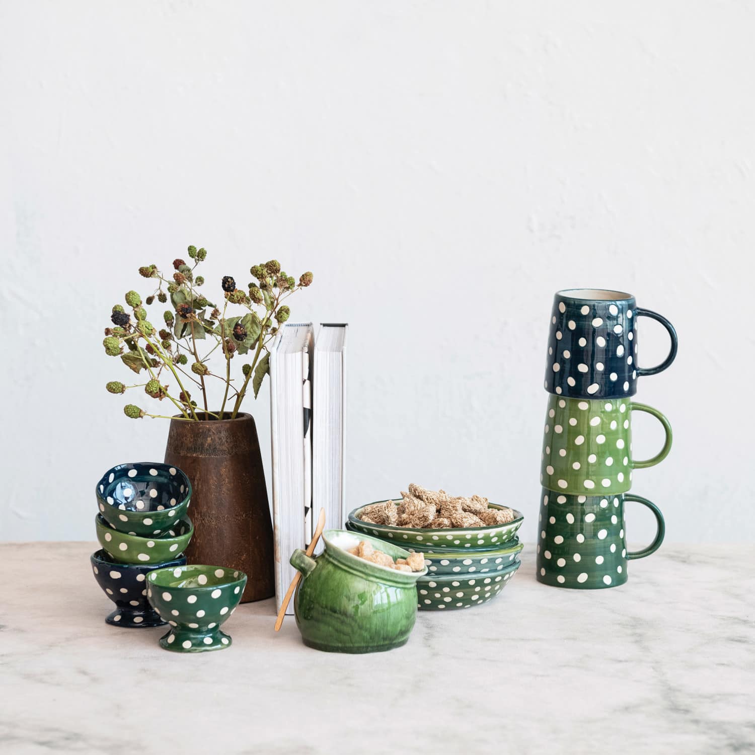 Hello Honey&#xAE; 14oz. Green Polka Dot Ceramic Mugs, 12ct.