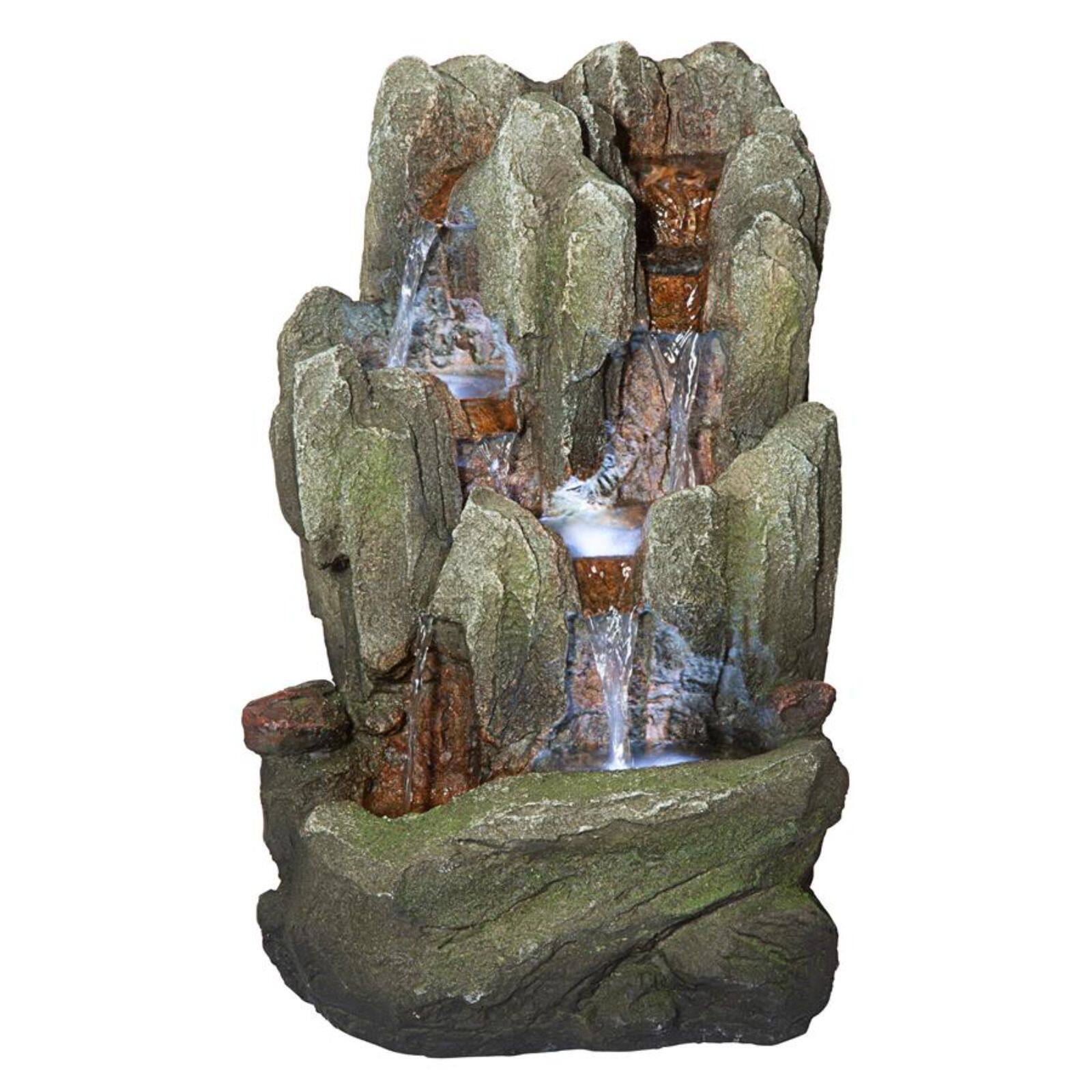 Design Toscano Lost Falls Cascading Waterfall Illuminated Tabletop Fountain