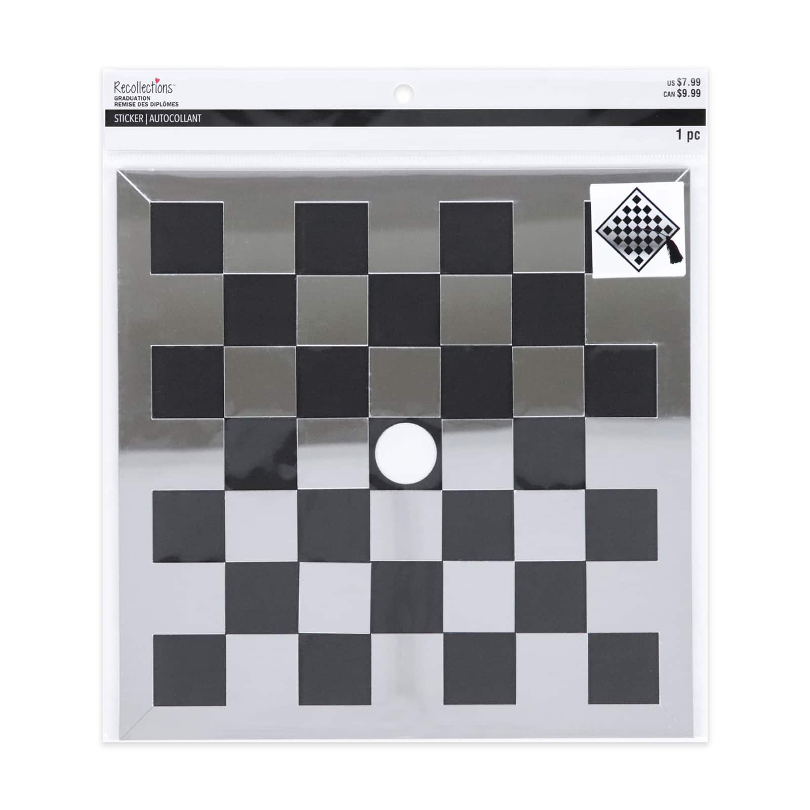 Silver &#x26; Black Checkered Graduation Cap Sticker by Recollections&#x2122;