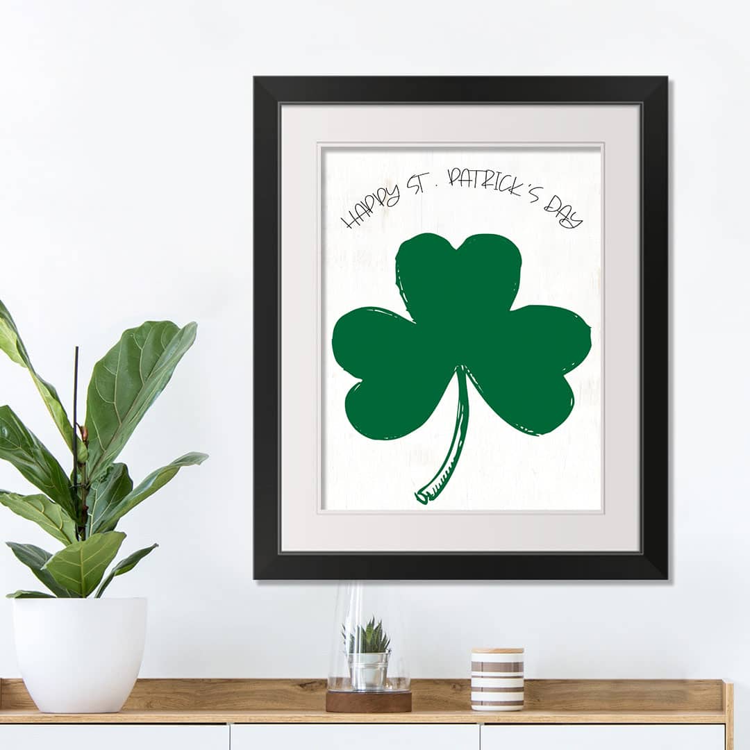Happy Patricks Day Clover 16" x 20" Black Framed Print Under Plexiglass
