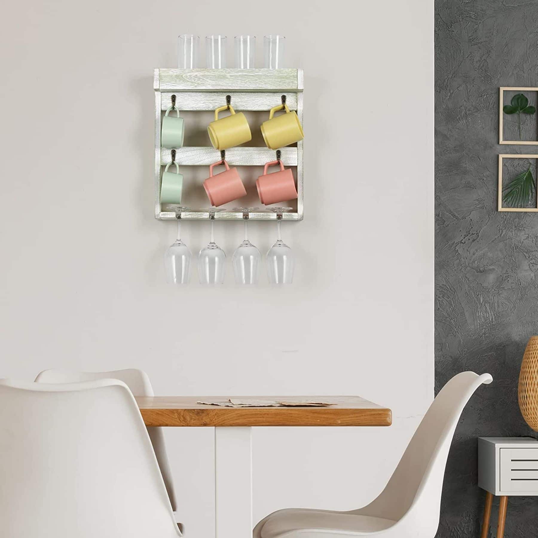 NEX™ 16" White Wood Wall-Mounted Coffee Mug Rack