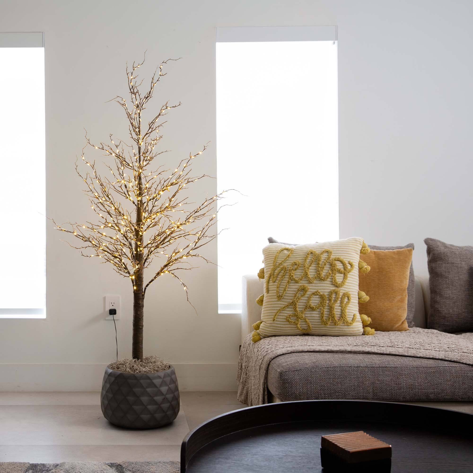 5ft. Pre-Lit Artificial Christmas Twig Tree, Warm White LED Lights