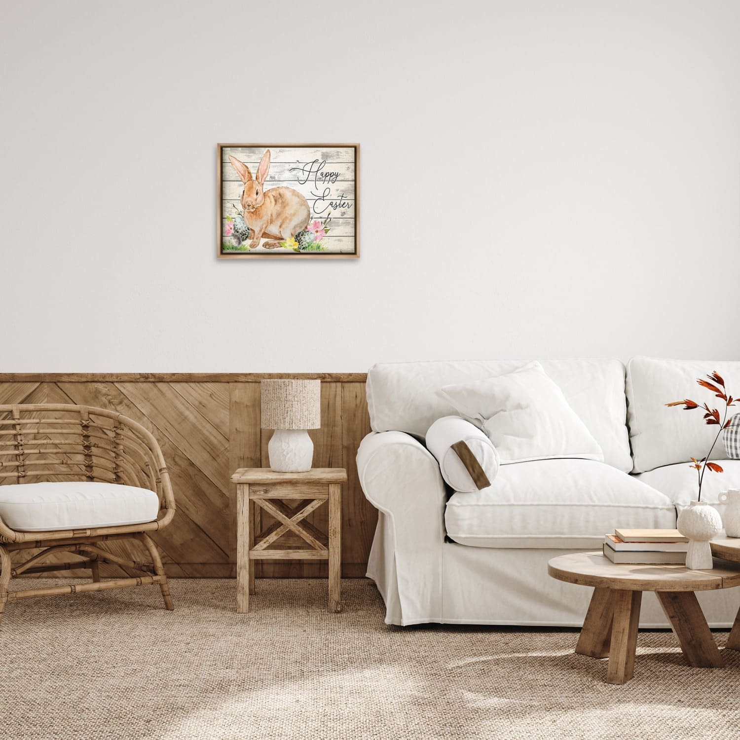 Stupell Industries Spring Floral Happy Easter Bunny Floater Framed Art