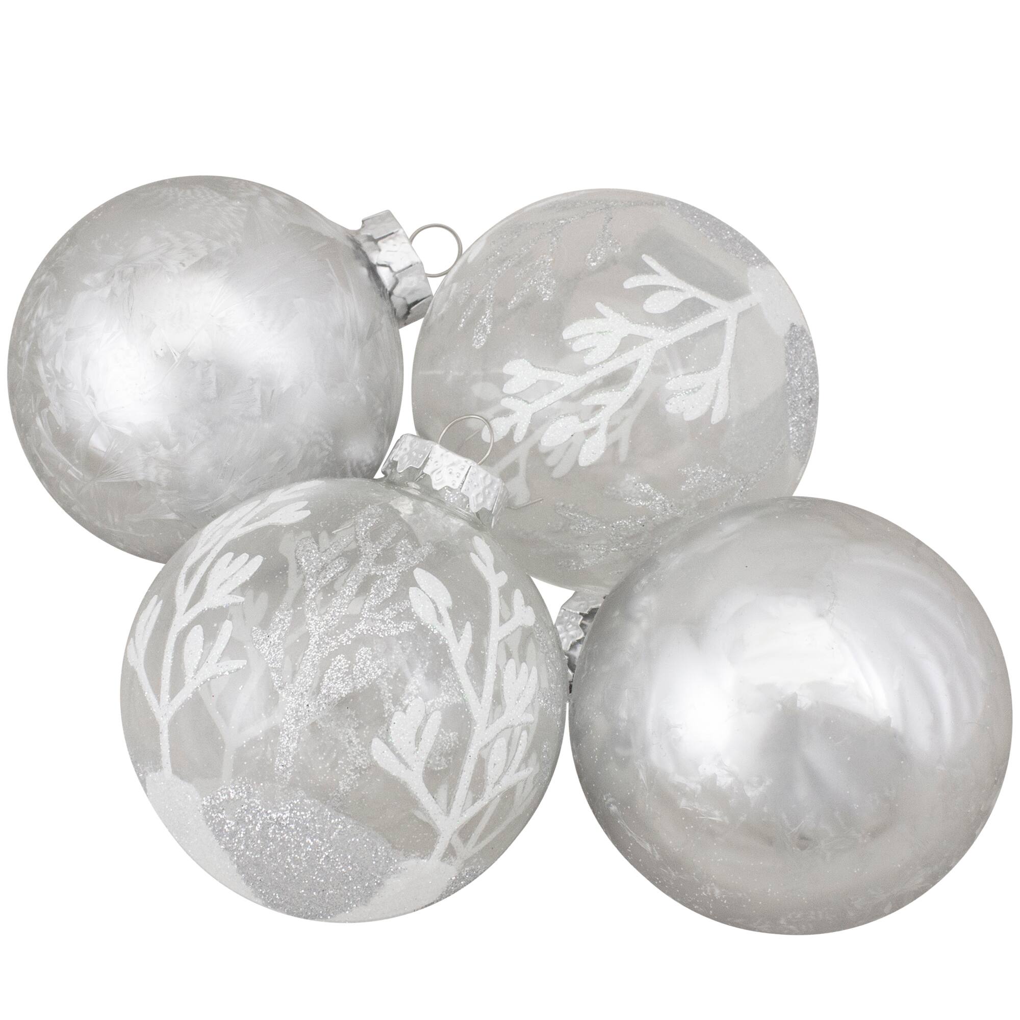 4ct. Silver &#x26; Clear 2-Finish Glass Ball Ornaments