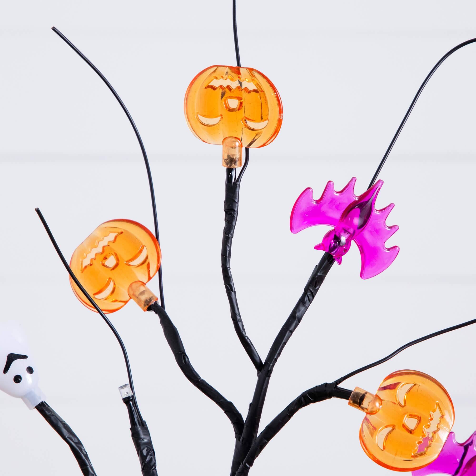 18in. Pre-Lit Artificial Halloween Ghost, Bats & Pumpkins 24 LED Lighted Ornament Tree