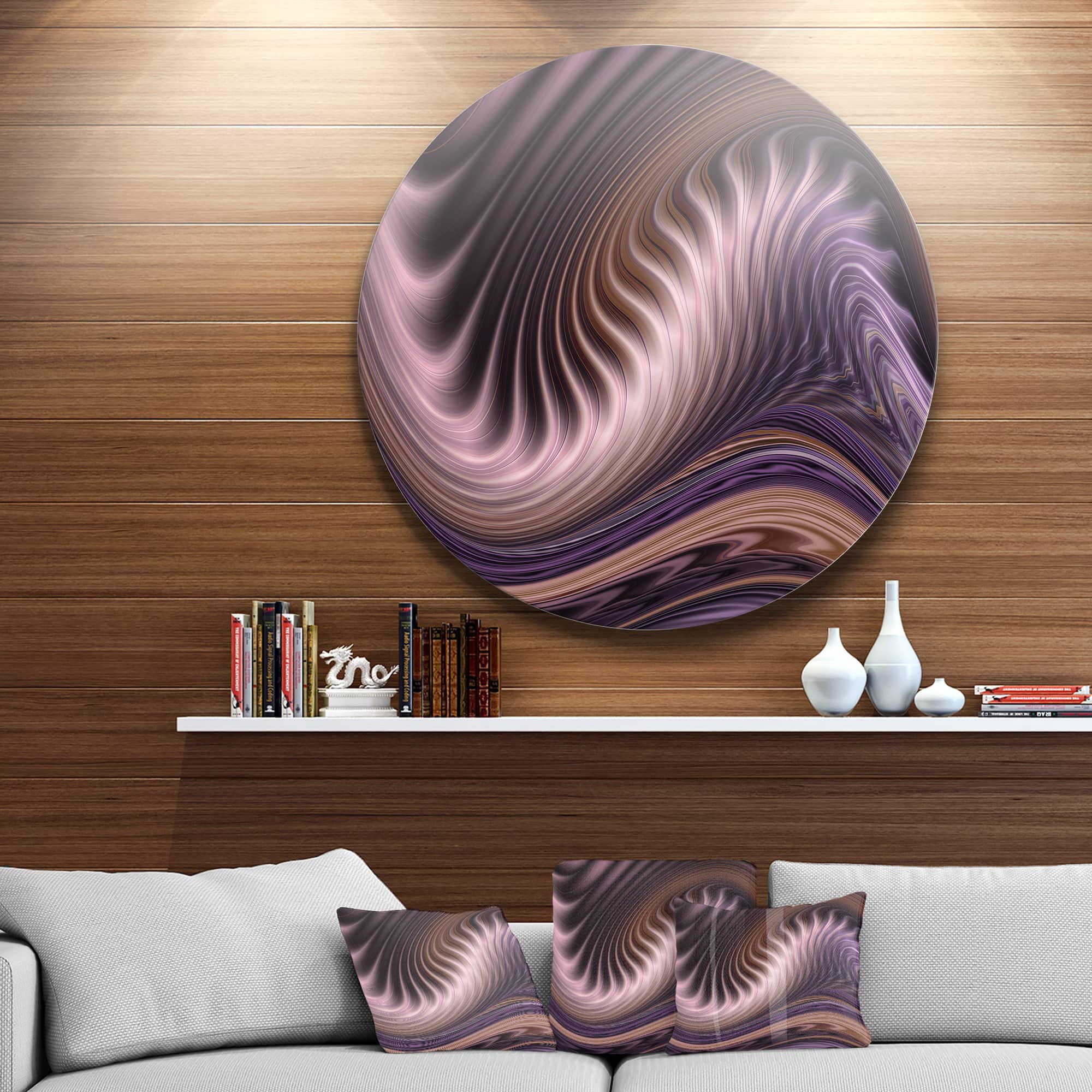 Designart - Purple Waves Fractal Wall Art&#x27; Abstract Metal Circle Wall Art Print
