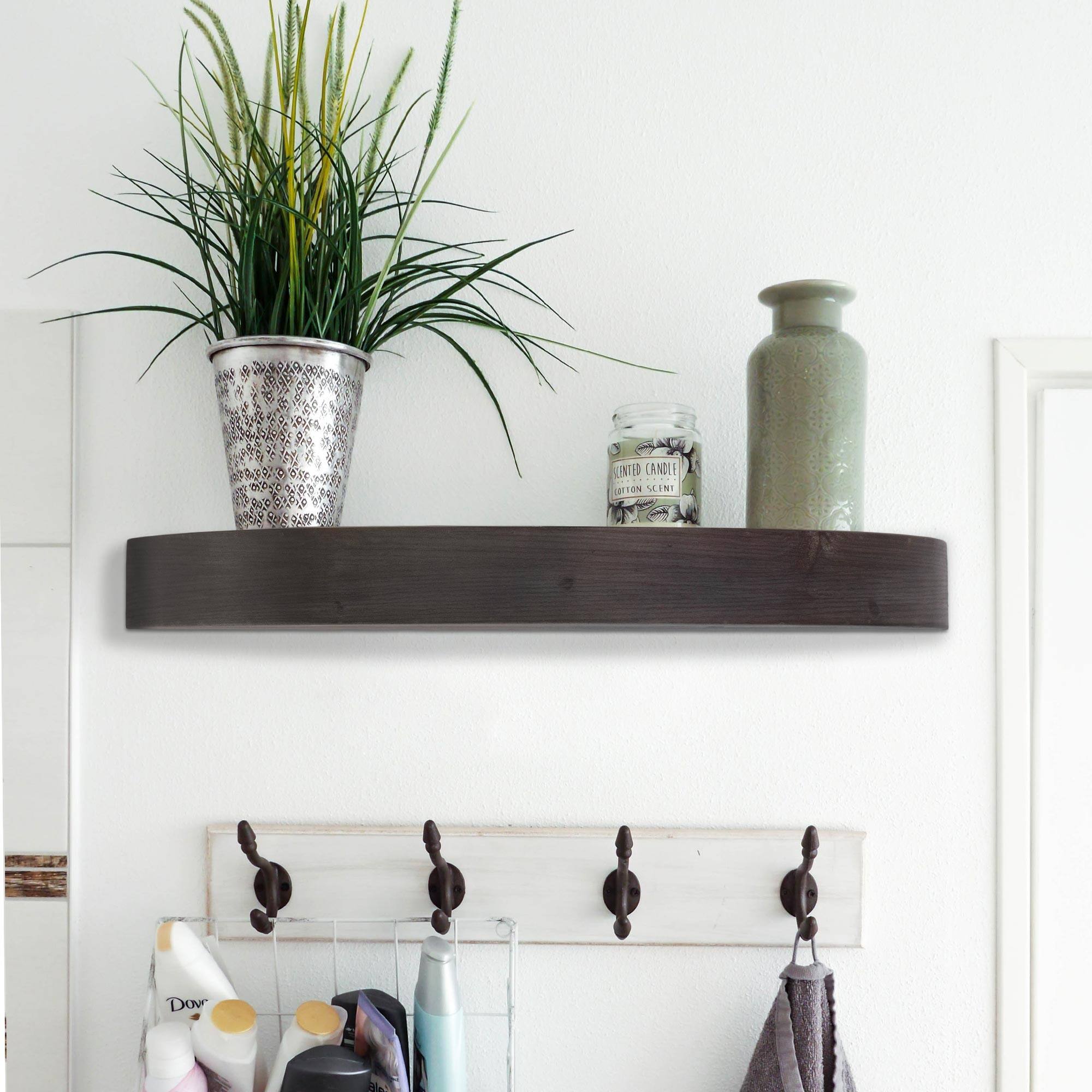 Small Black Round Wood Floating Wall Shelf