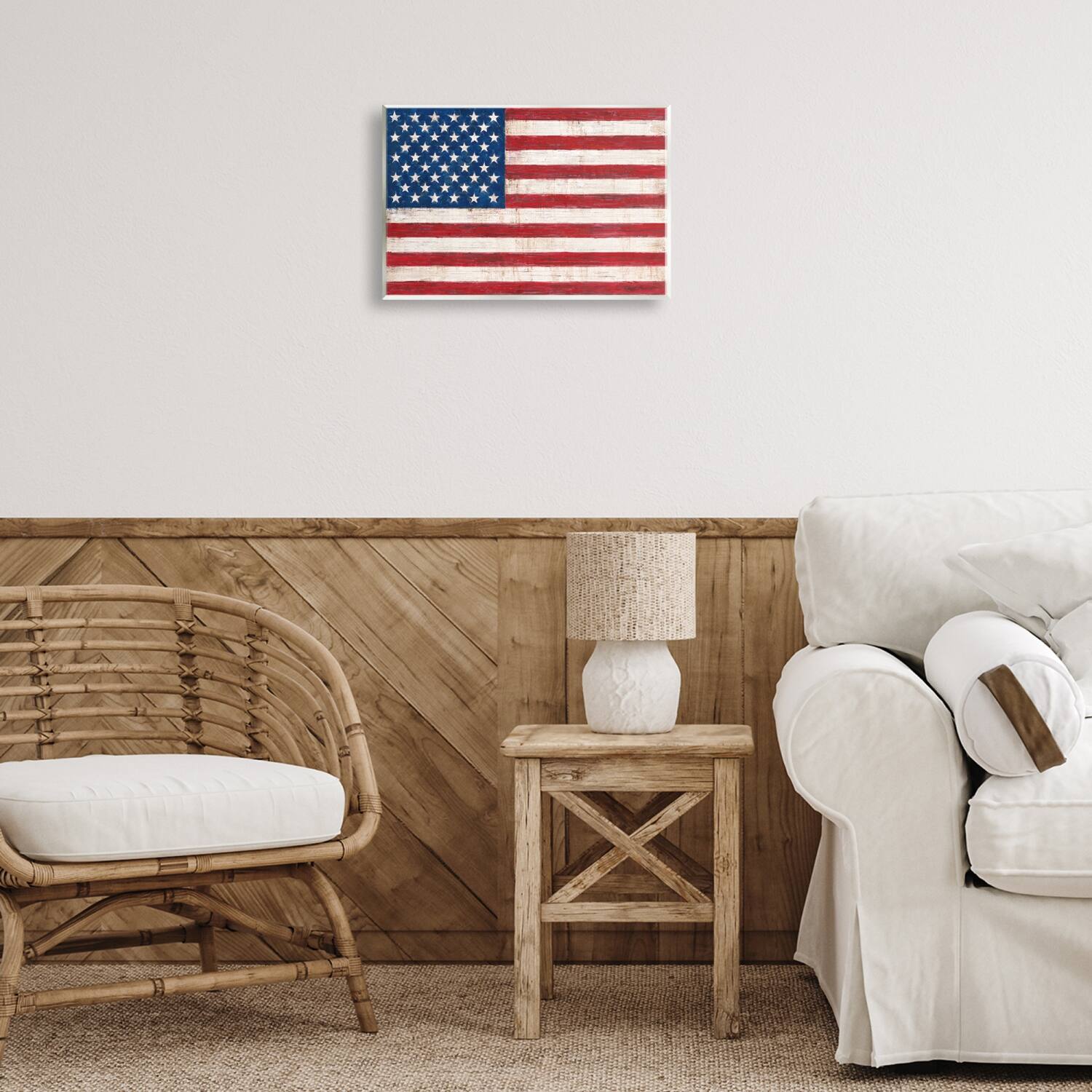 Stupell Industries Rustic American Flag Red White Blue Distressed Pattern Wall Plaque Art
