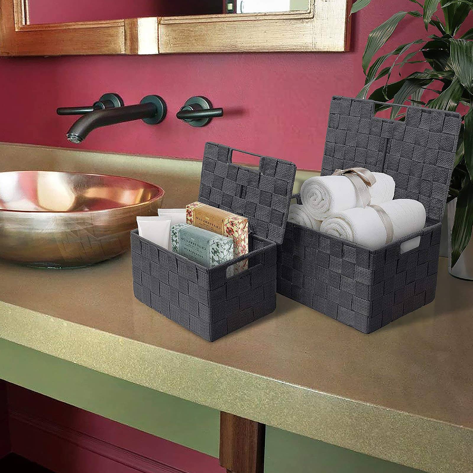 Sorbus 3-Piece Woven Basket with Lid Set