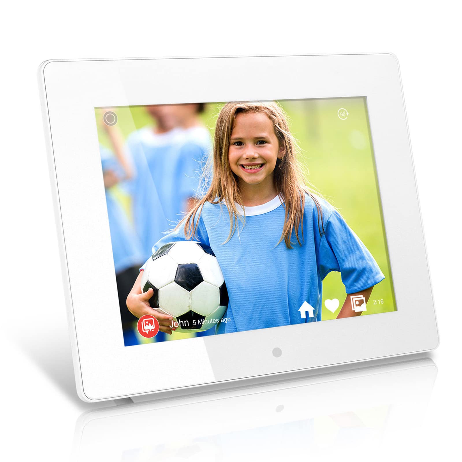 Aluratek White 8" x 7" WiFi Digital Photo Frame with Touchscreen, LCD Display & 16GB Memory