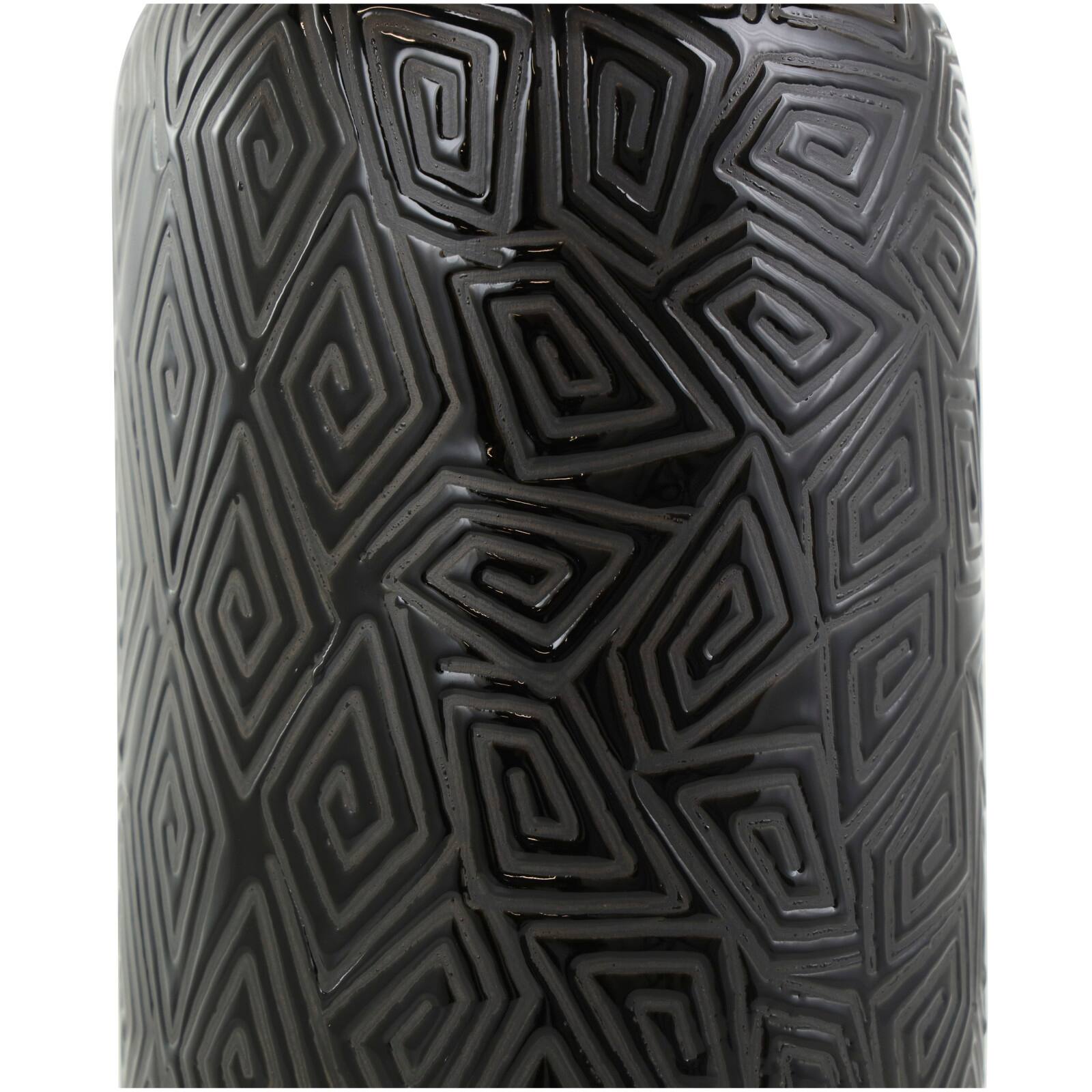 15" Black Geometric Etched Ceramic Vase