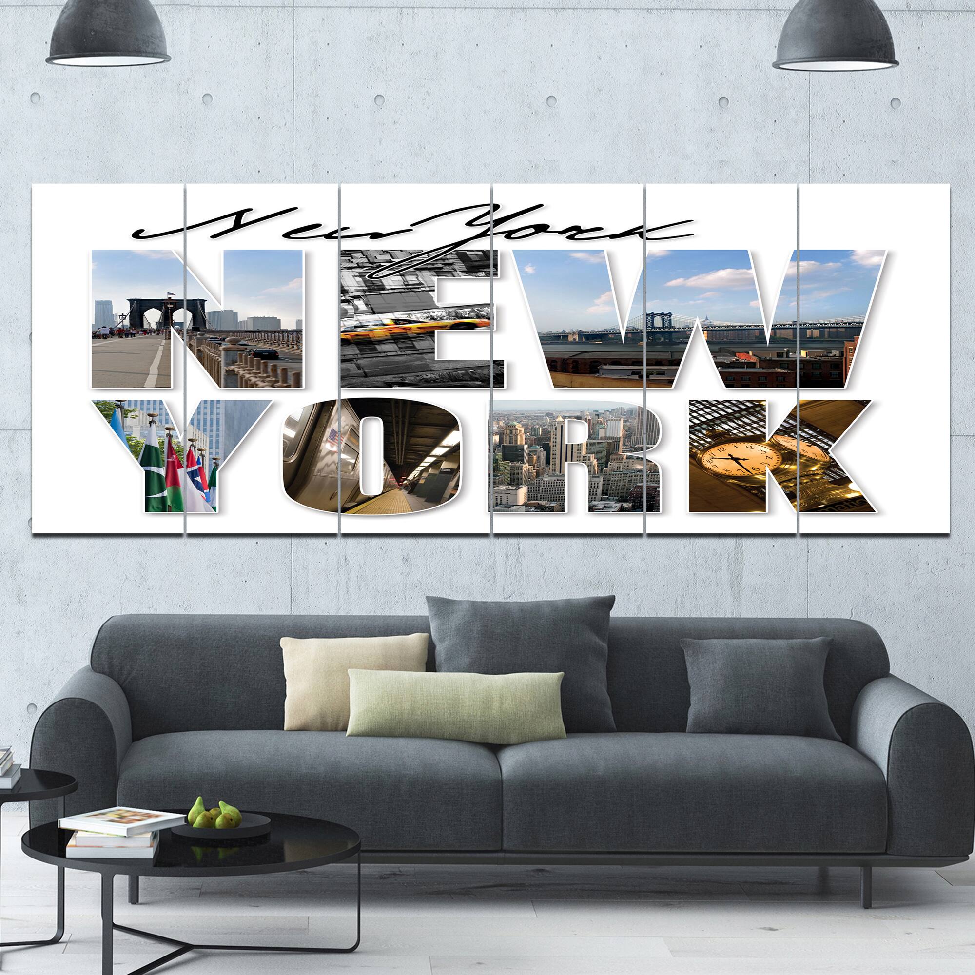 Designart - New York City Graphic Montage - Cityscape Canvas Art Print