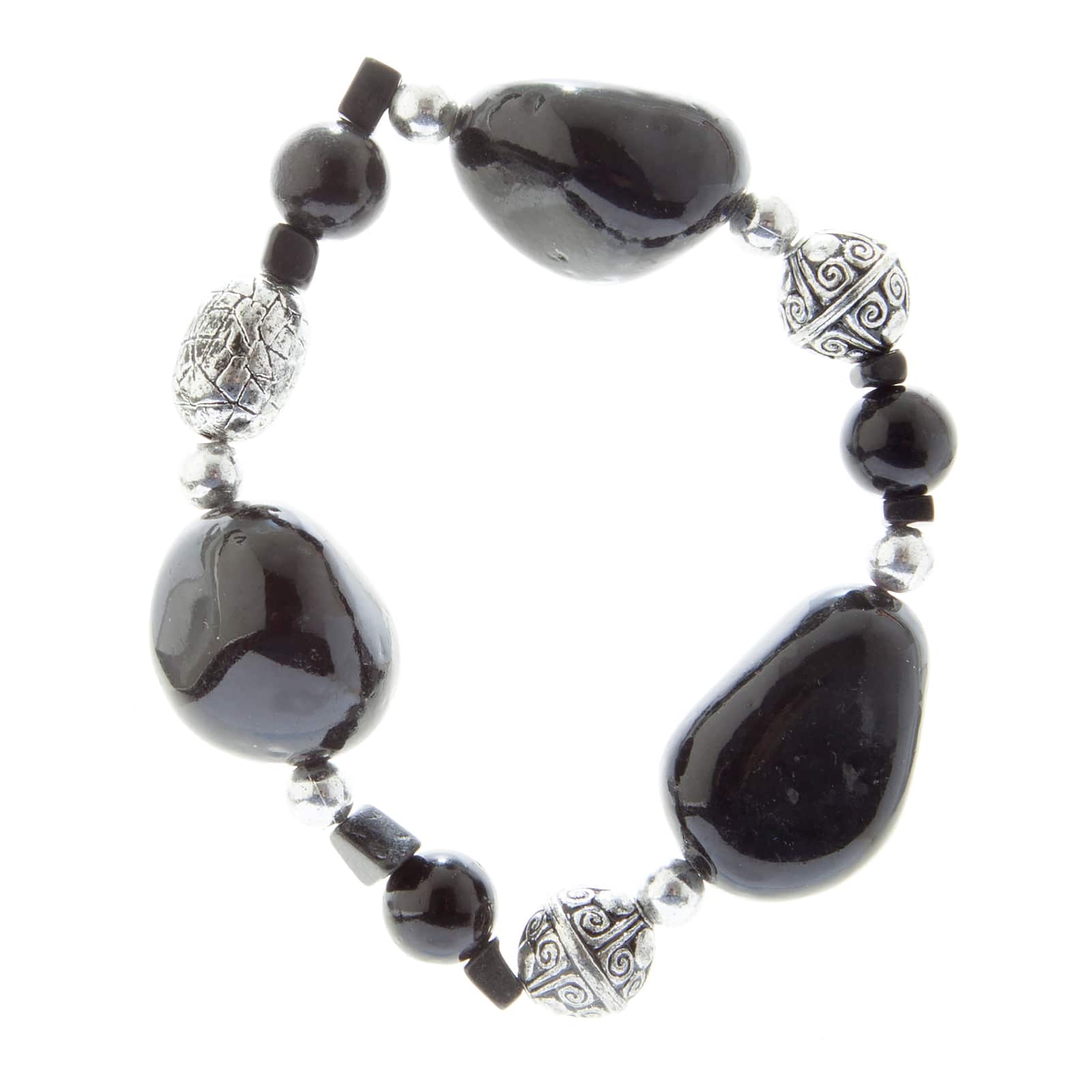 John Bead Onyx Dyed Black No.85 Natural Stone Stretch Bracelet