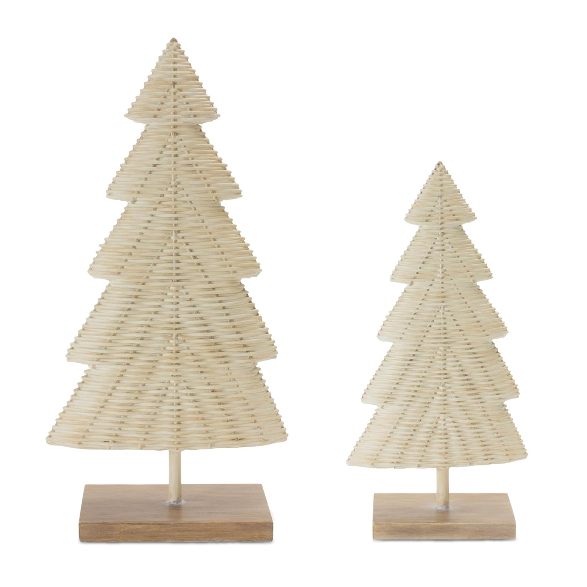 White &#x26; Beige Wicker Pine Tree Tabletop D&#xE9;cor Set, 17&#x22; &#x26; 13&#x22;