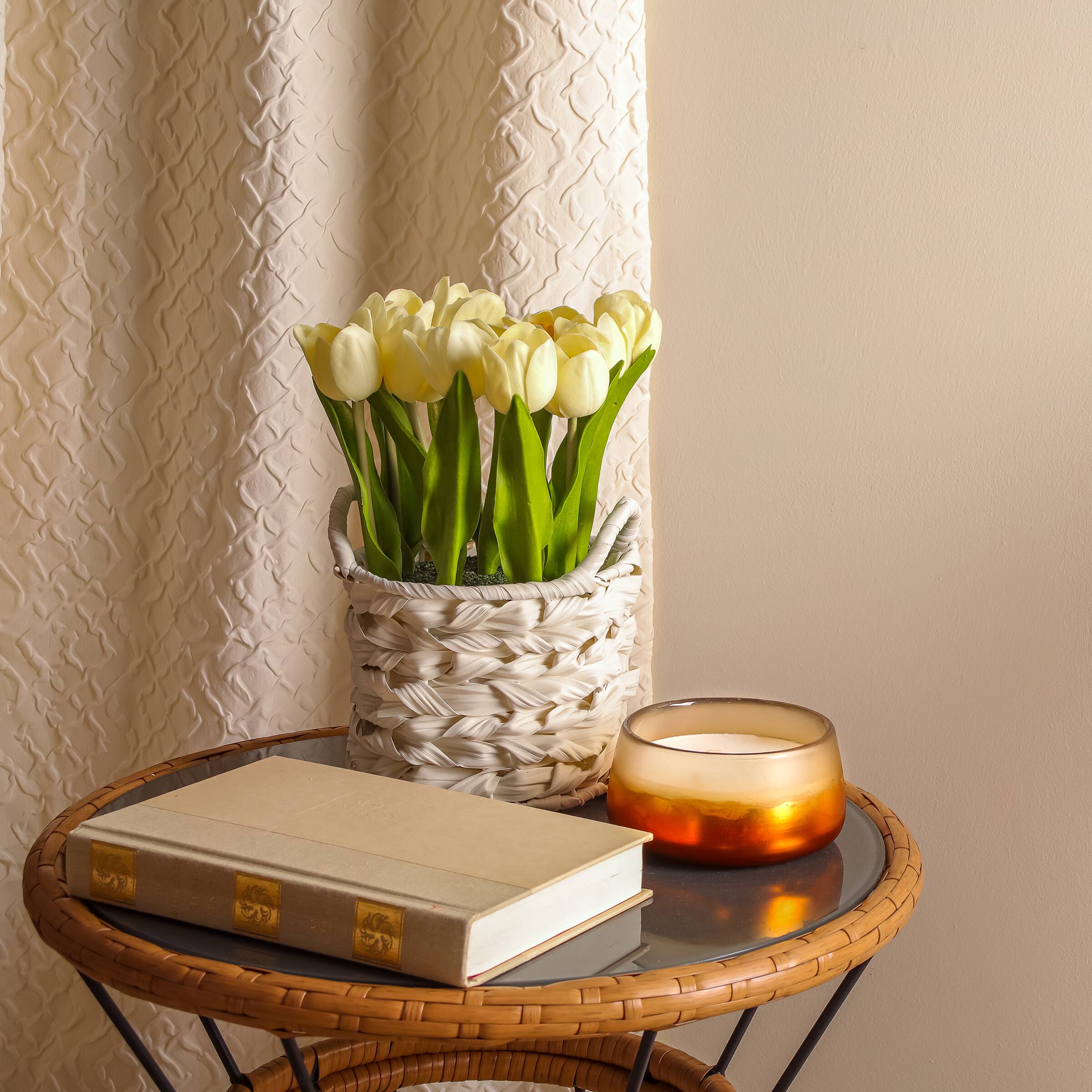 10" Tulip Bouquet in White Basket
