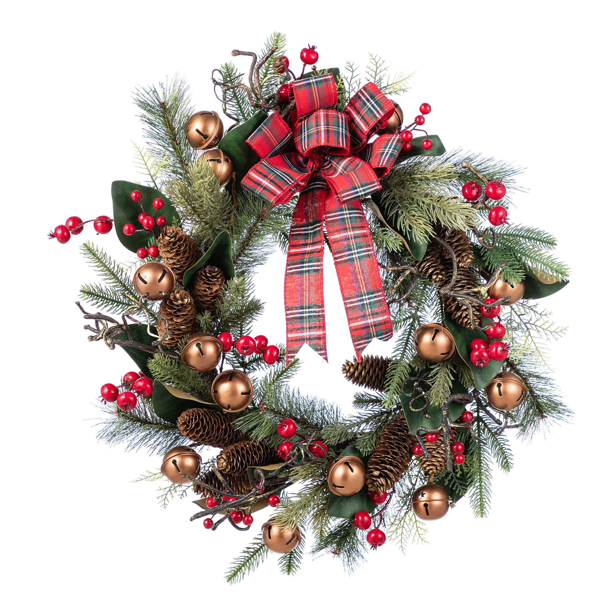 Glitzhome&#xAE; 24&#x22;D Christmas Bell, Pinecone &#x26; Berry Bow Wreath