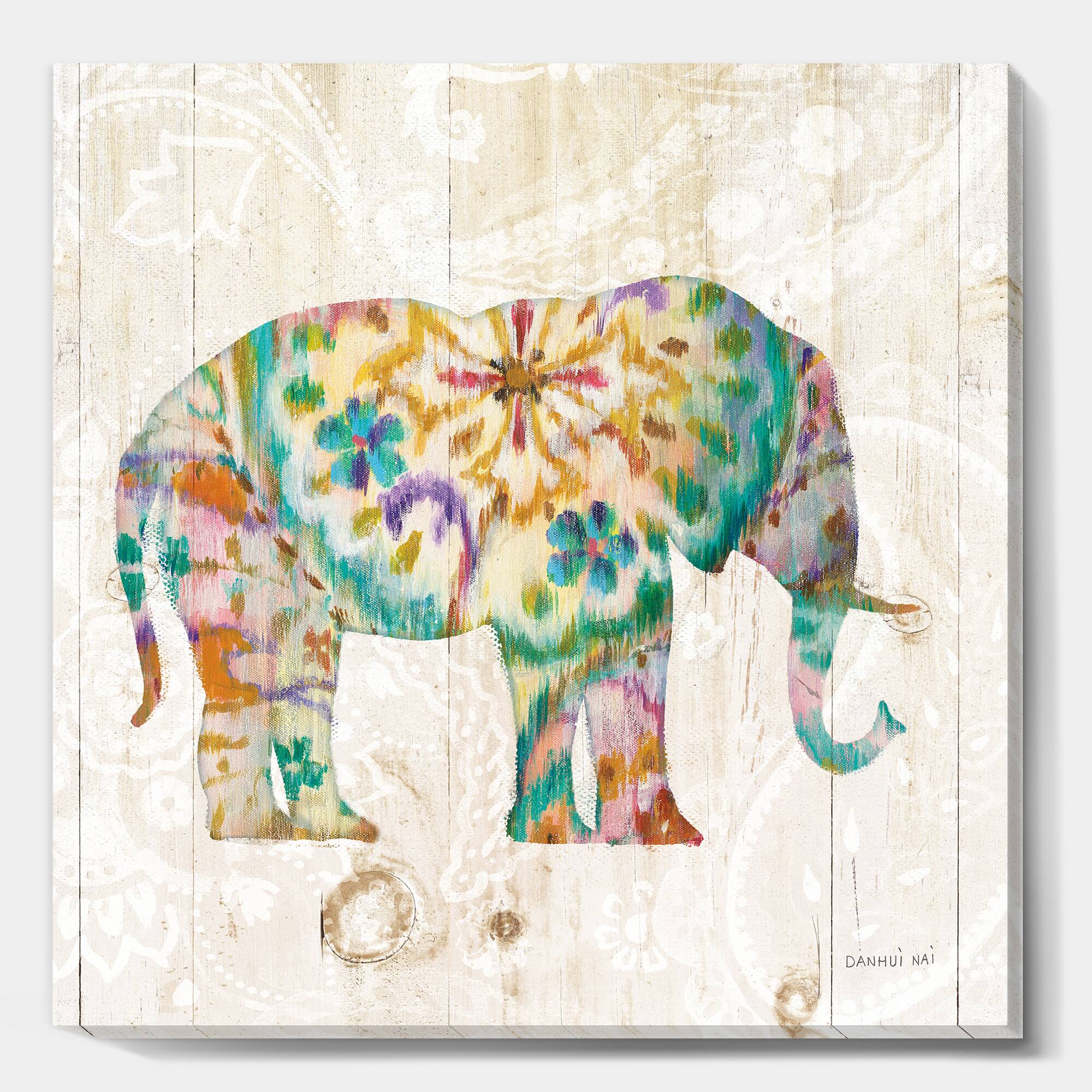 Designart - Boho Paisley Elephant I - Bohemian &#x26; Eclectic Canvas Artwork